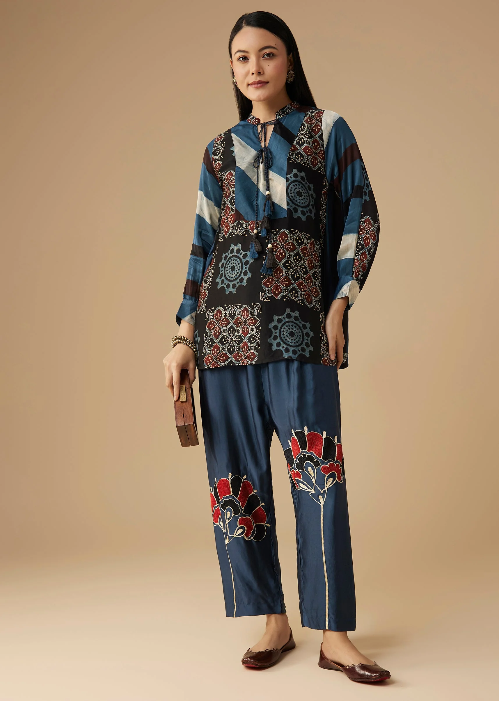 Indigo Ajrakh Tunic and Pant Set - Image 3