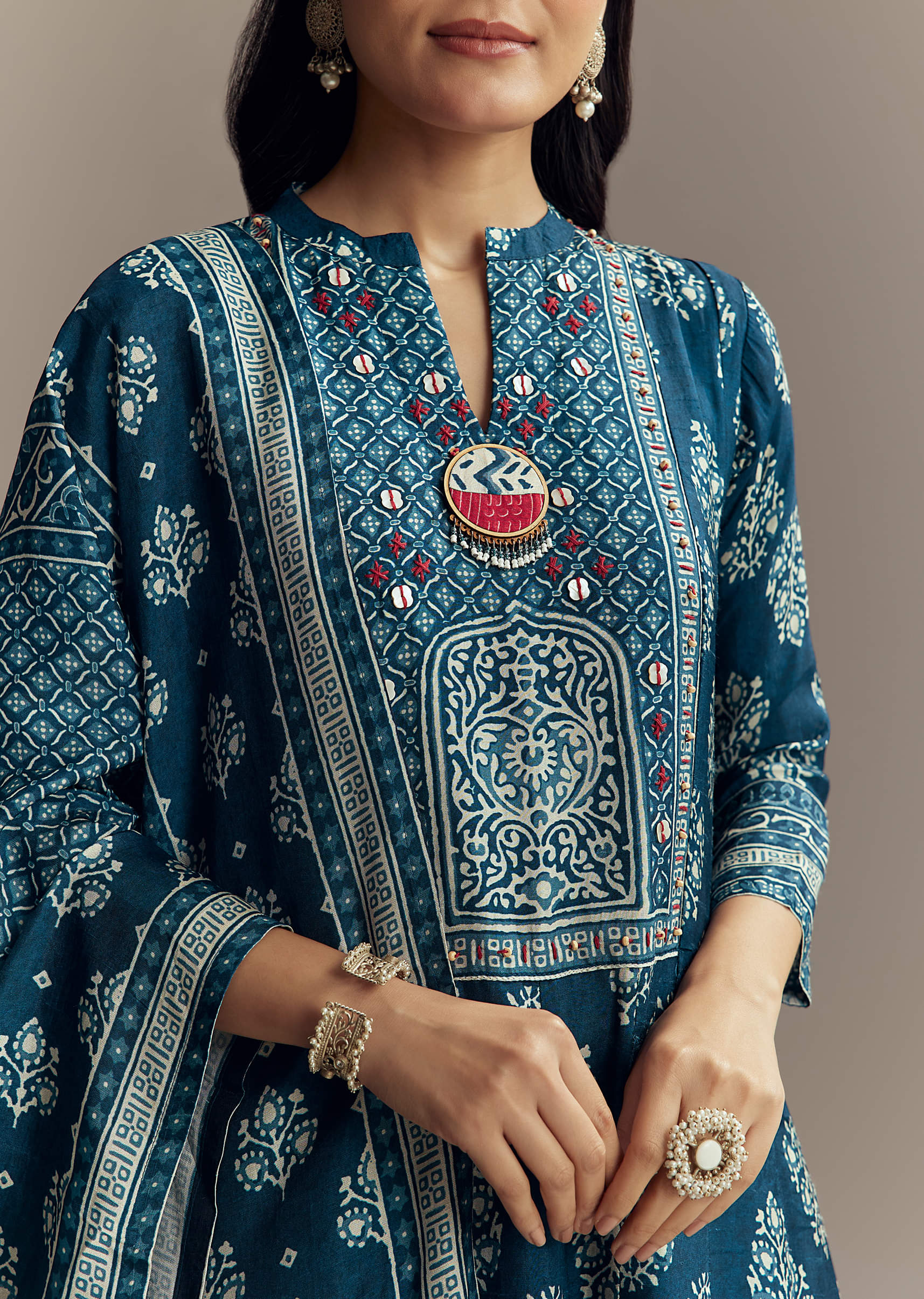 Indigo Blue Muslin Printed Anarkali Suit - Image 2