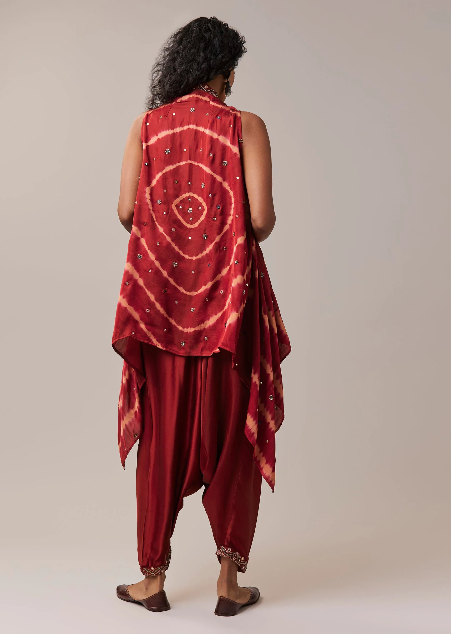 Indigo Hand Dyed Leheriya Jacket and Cowl Set - Image 5