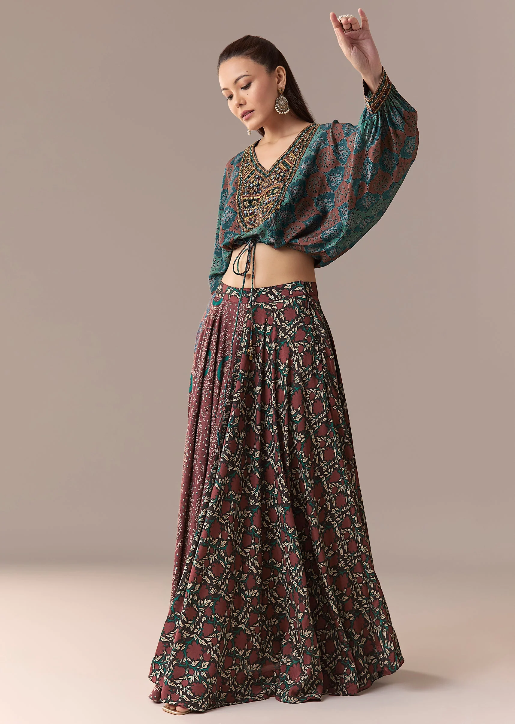 Indigo Printed Crop Top Skirt Set - Image 3