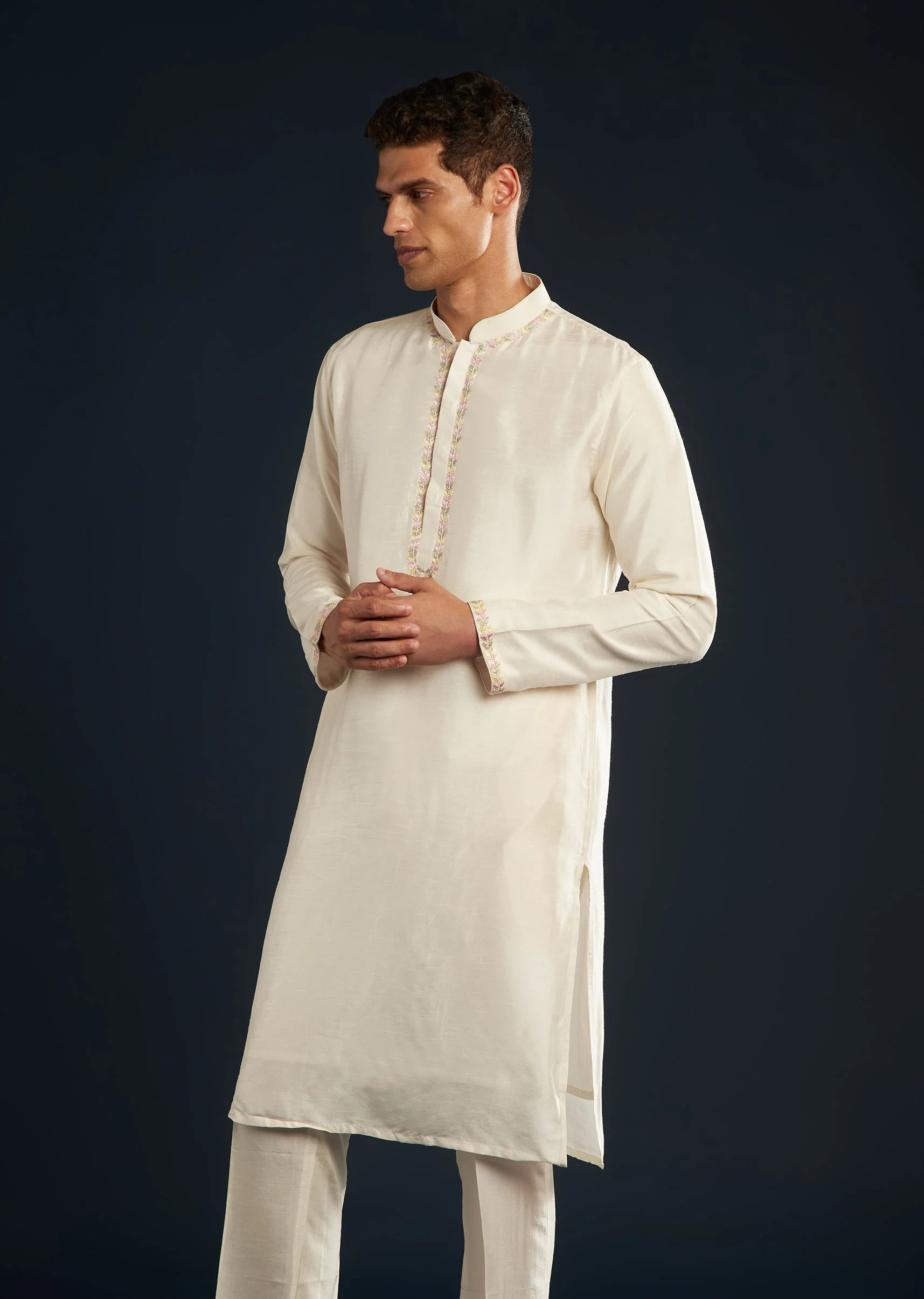Ivory Banarasi Silk Jacket Kurta Set With Zardozi Work - Image 6