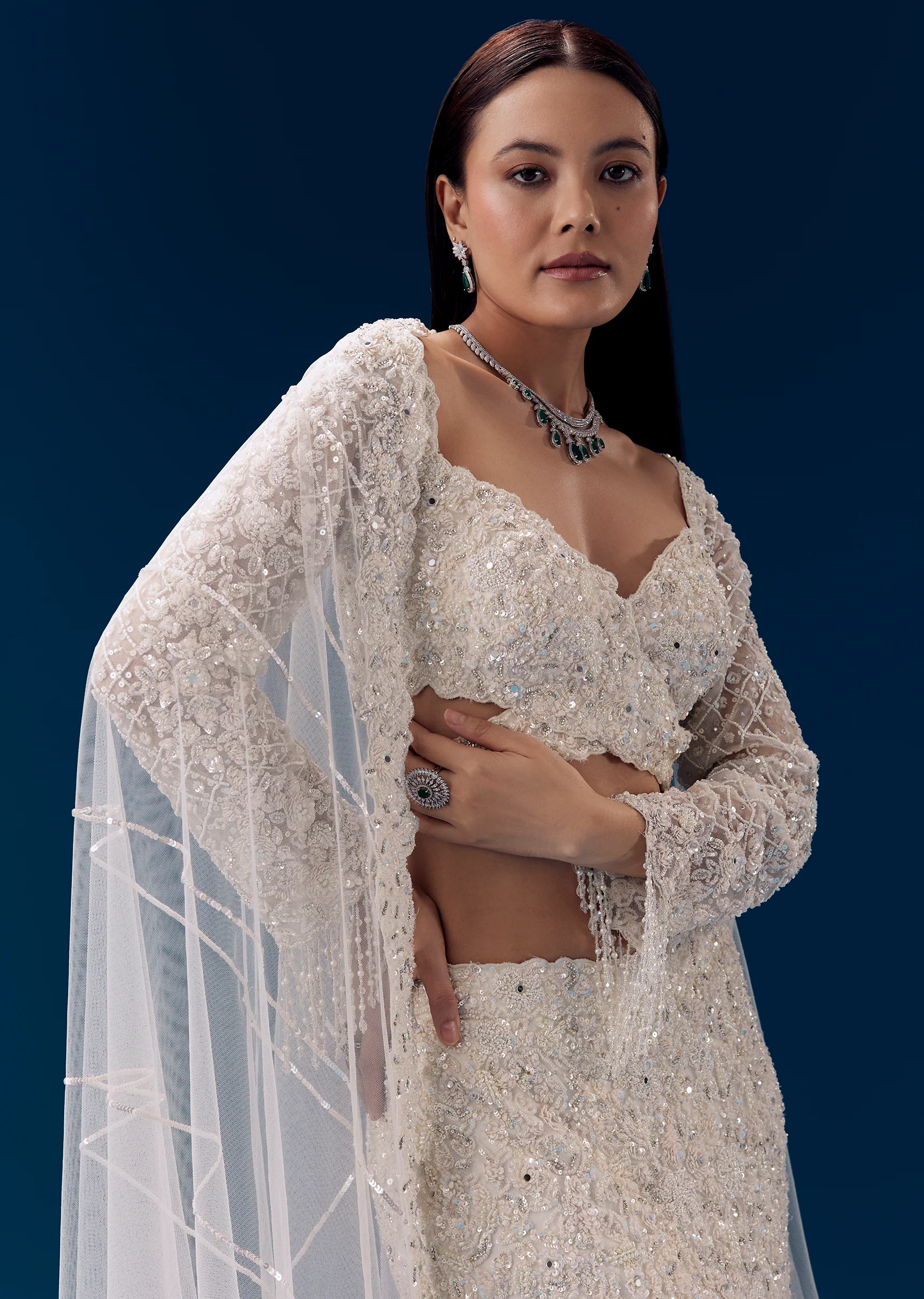 Ivory Fishcut Embroidered Bridal Lehenga Set - Image 2
