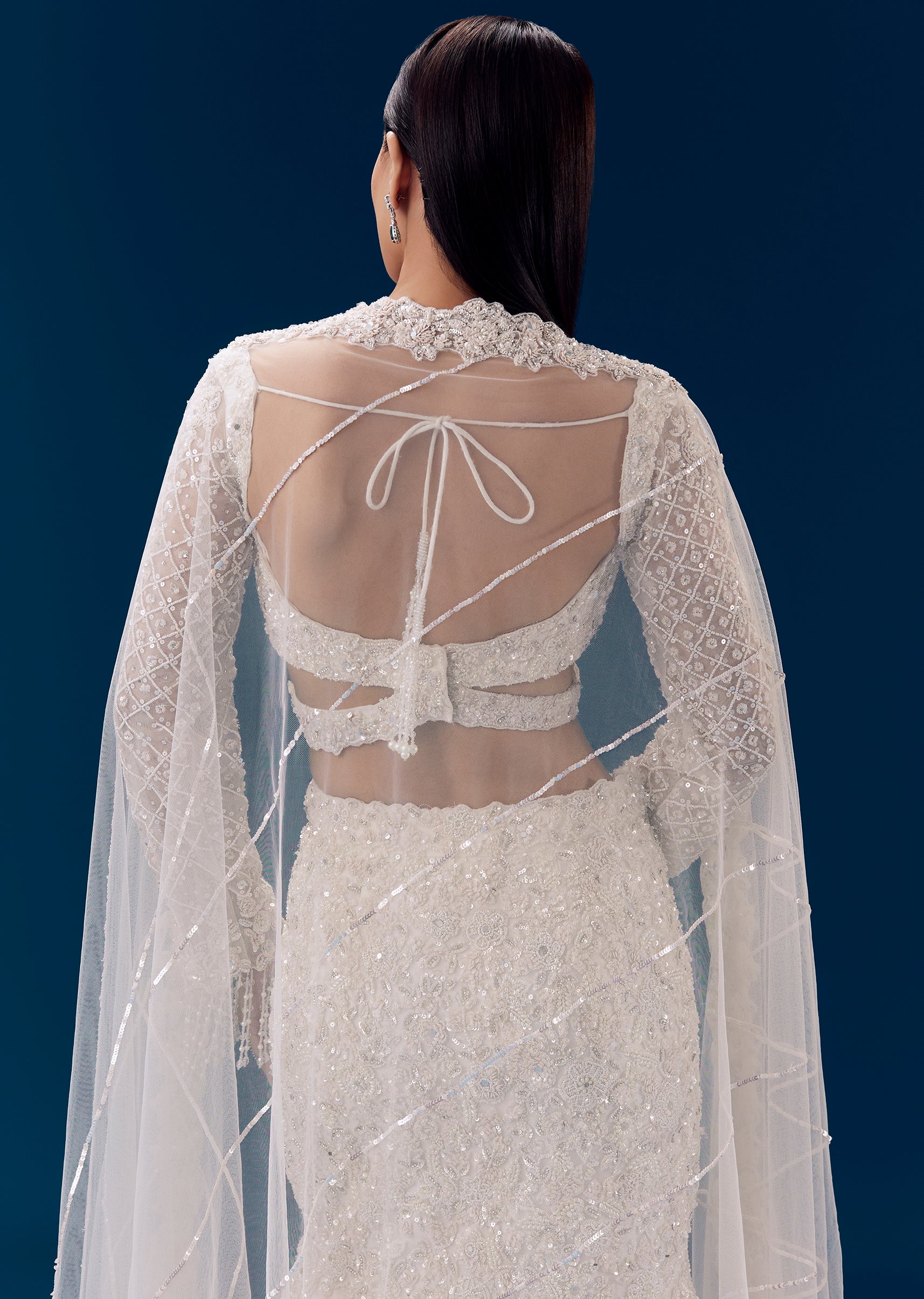 Ivory Fishcut Embroidered Bridal Lehenga Set - Image 4
