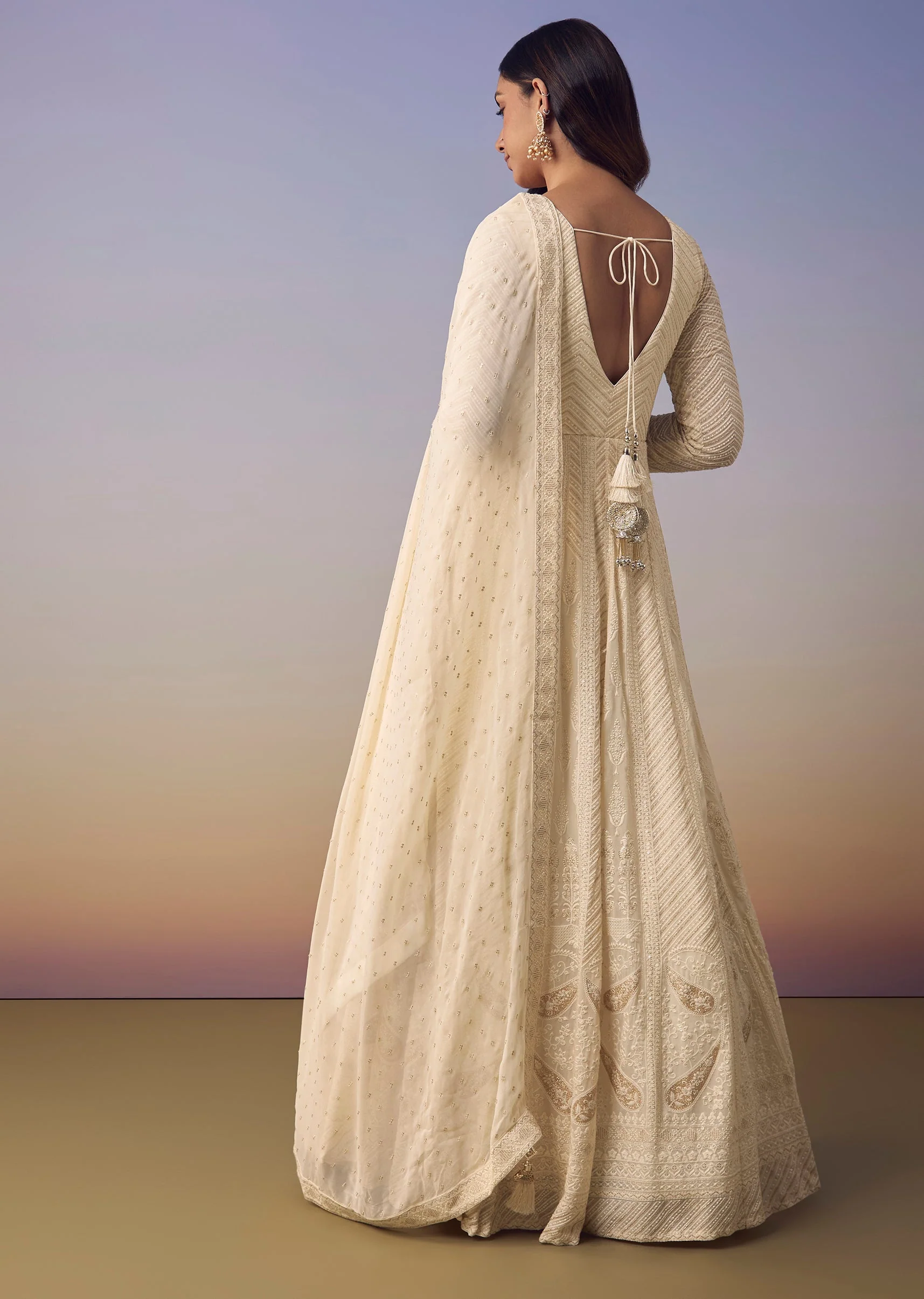 Ivory Lucknowi Anarkali with Dupatta - Image 5