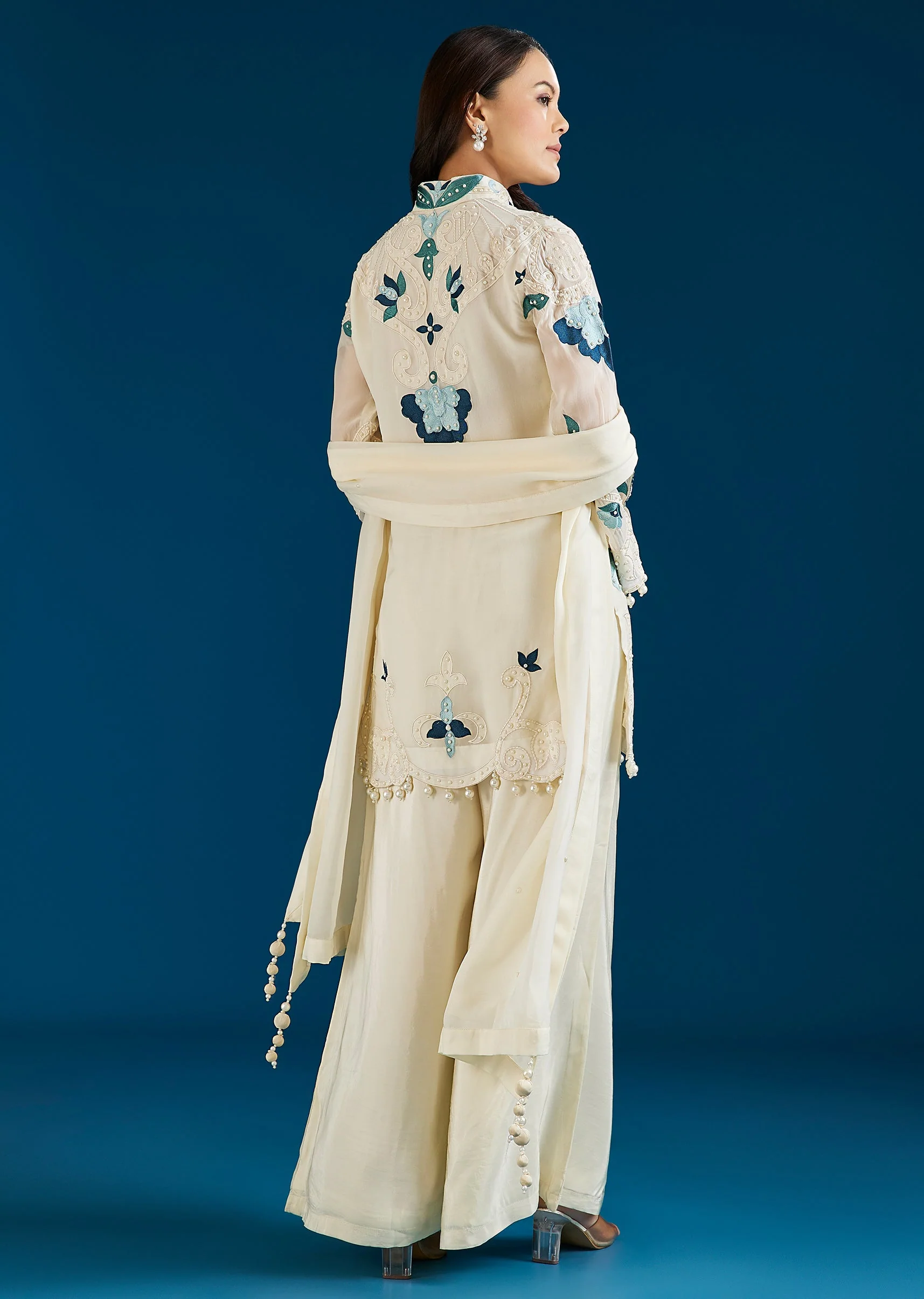 Ivory Patch Work Palazzo Suit With Dupatta - Image 5