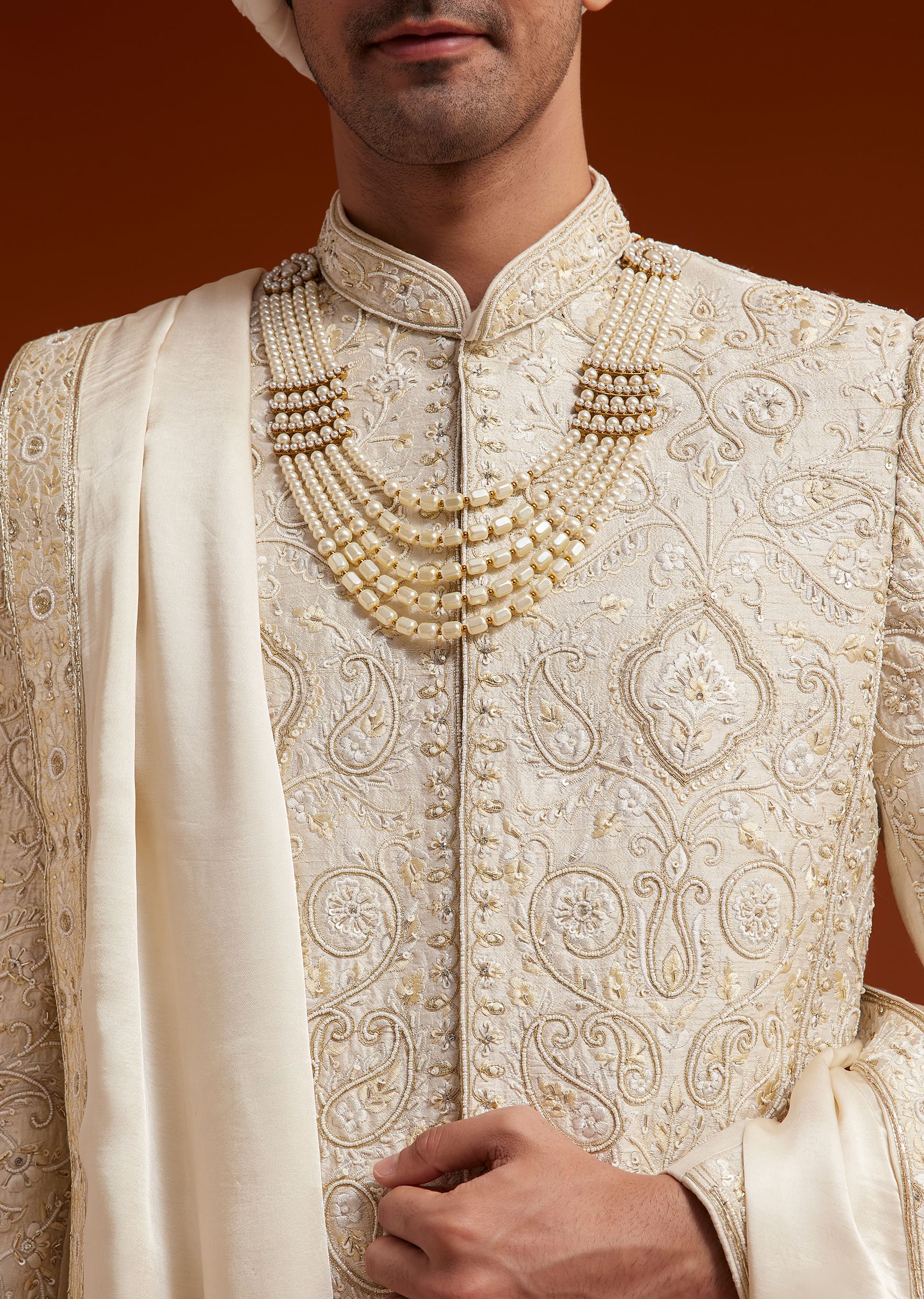 Ivory Sherwani Set With Zardosi And Butti Work - Image 2