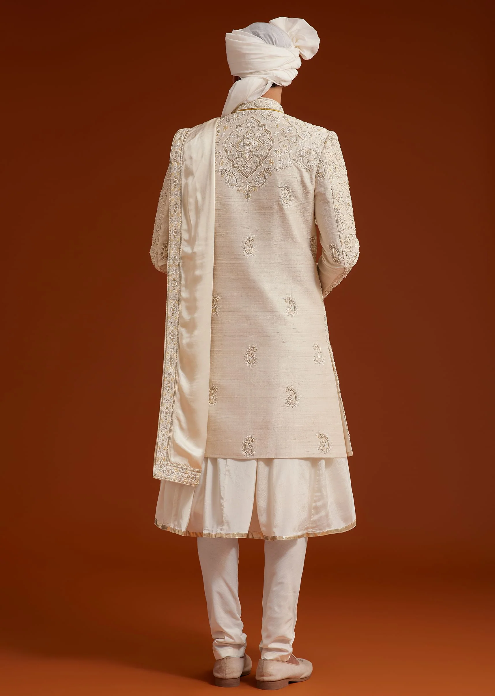 Ivory Sherwani Set With Zardosi And Butti Work - Image 5