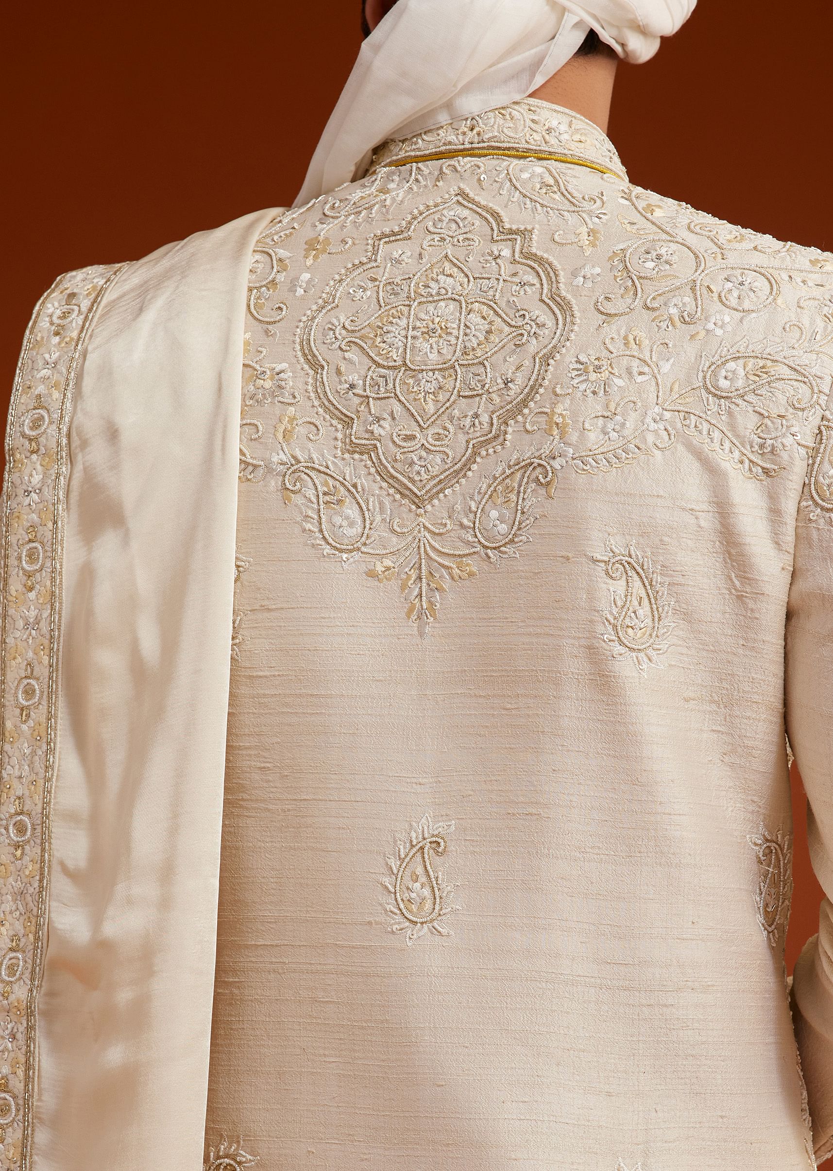 Ivory Sherwani Set With Zardosi And Butti Work - Image 6