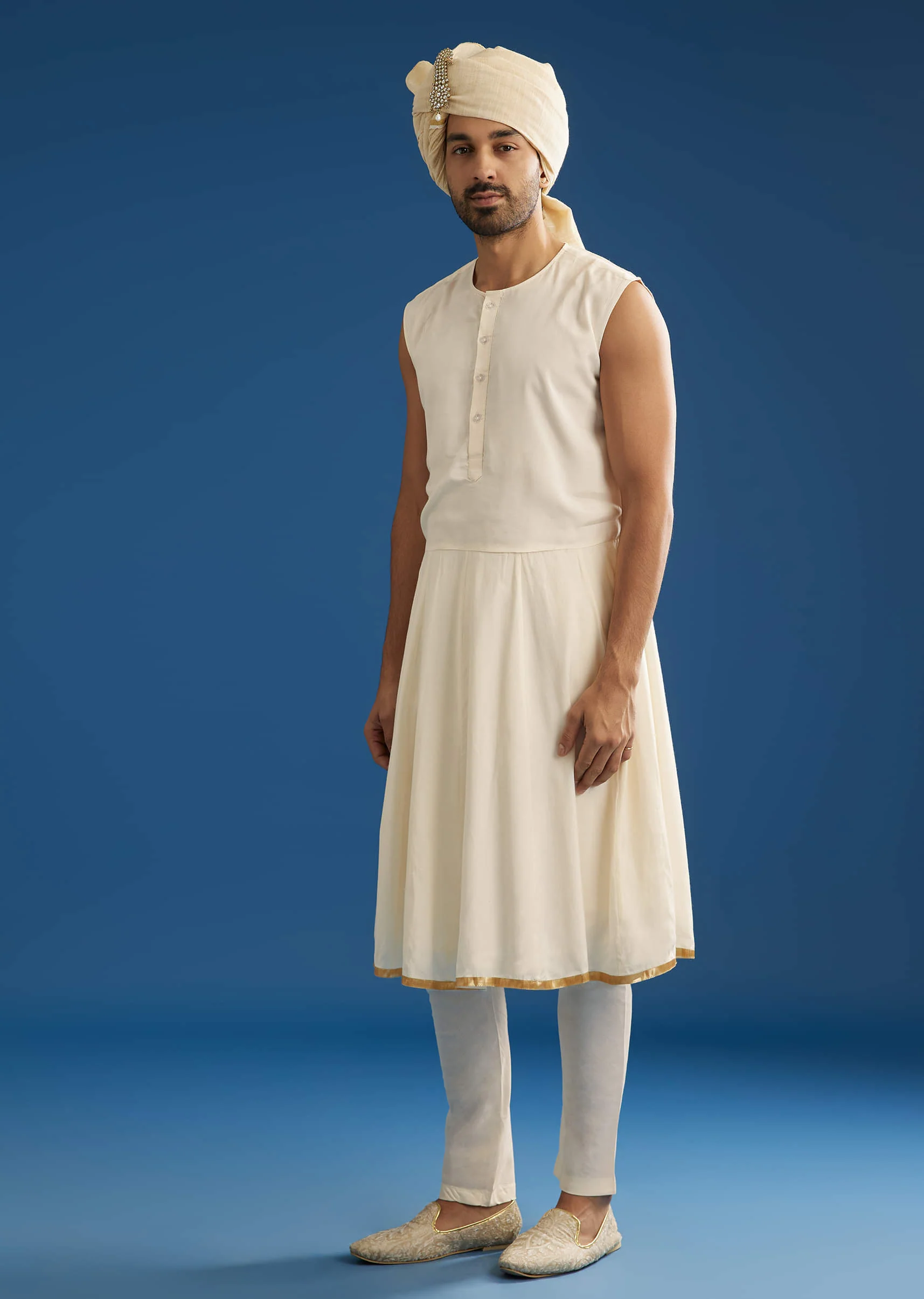 Ivory Silk Groom Sherwani Set With Dori And Zardosi Embroidery - Image 7