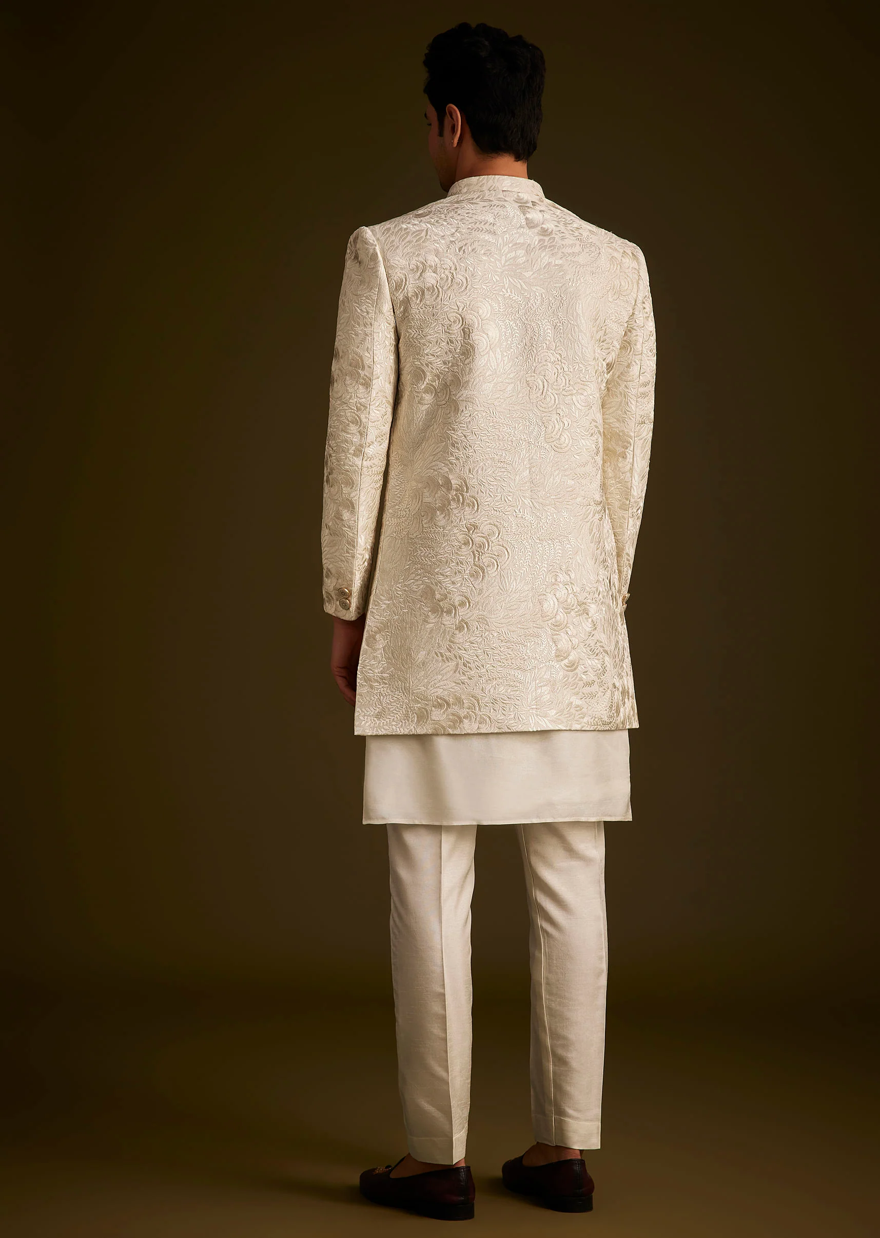 Ivory Silk Sherwani With Intricate Floral Embroidery - Image 5
