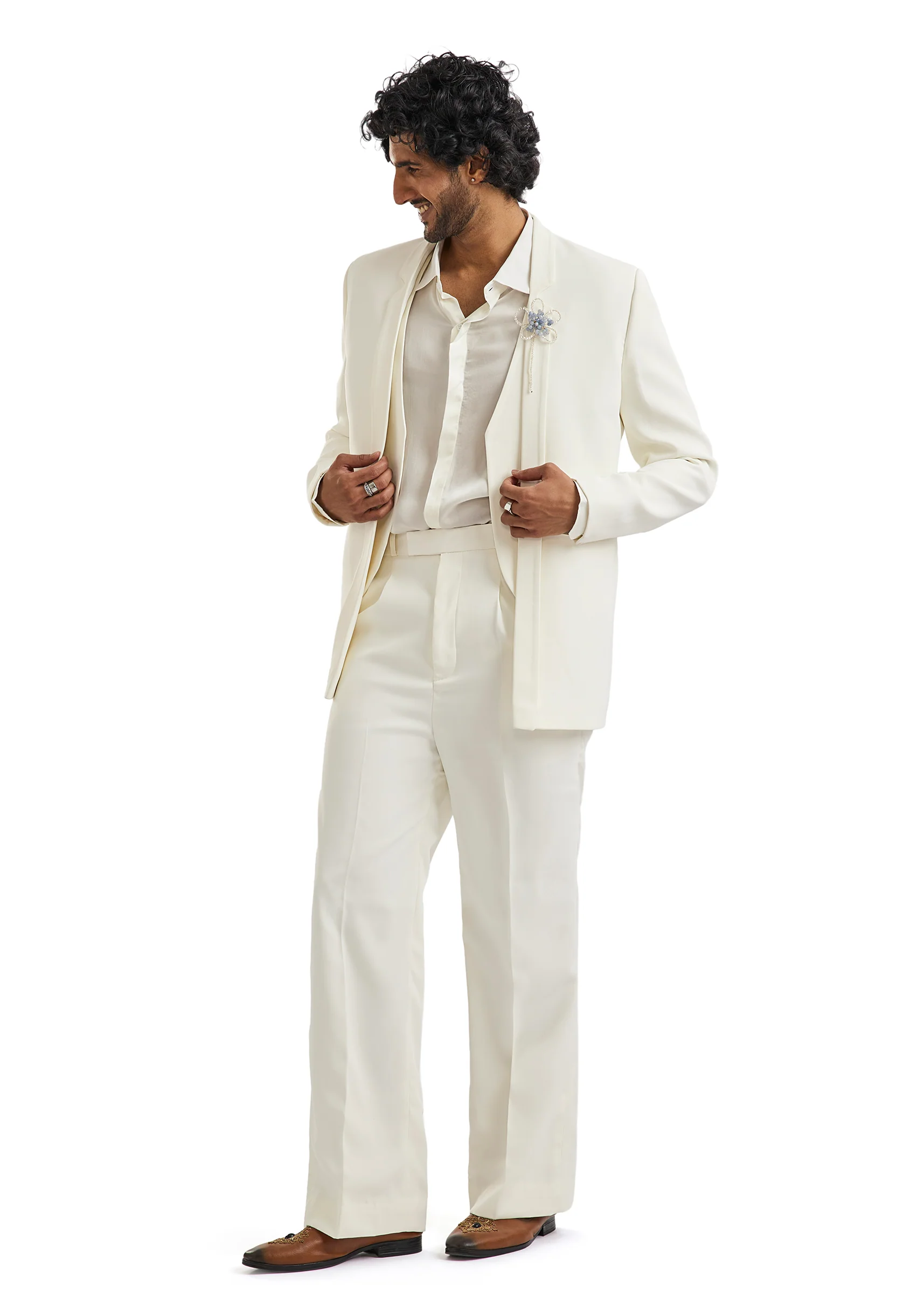 Ivory Tuxedo Set With Pearl Letter Detailing - Image 3