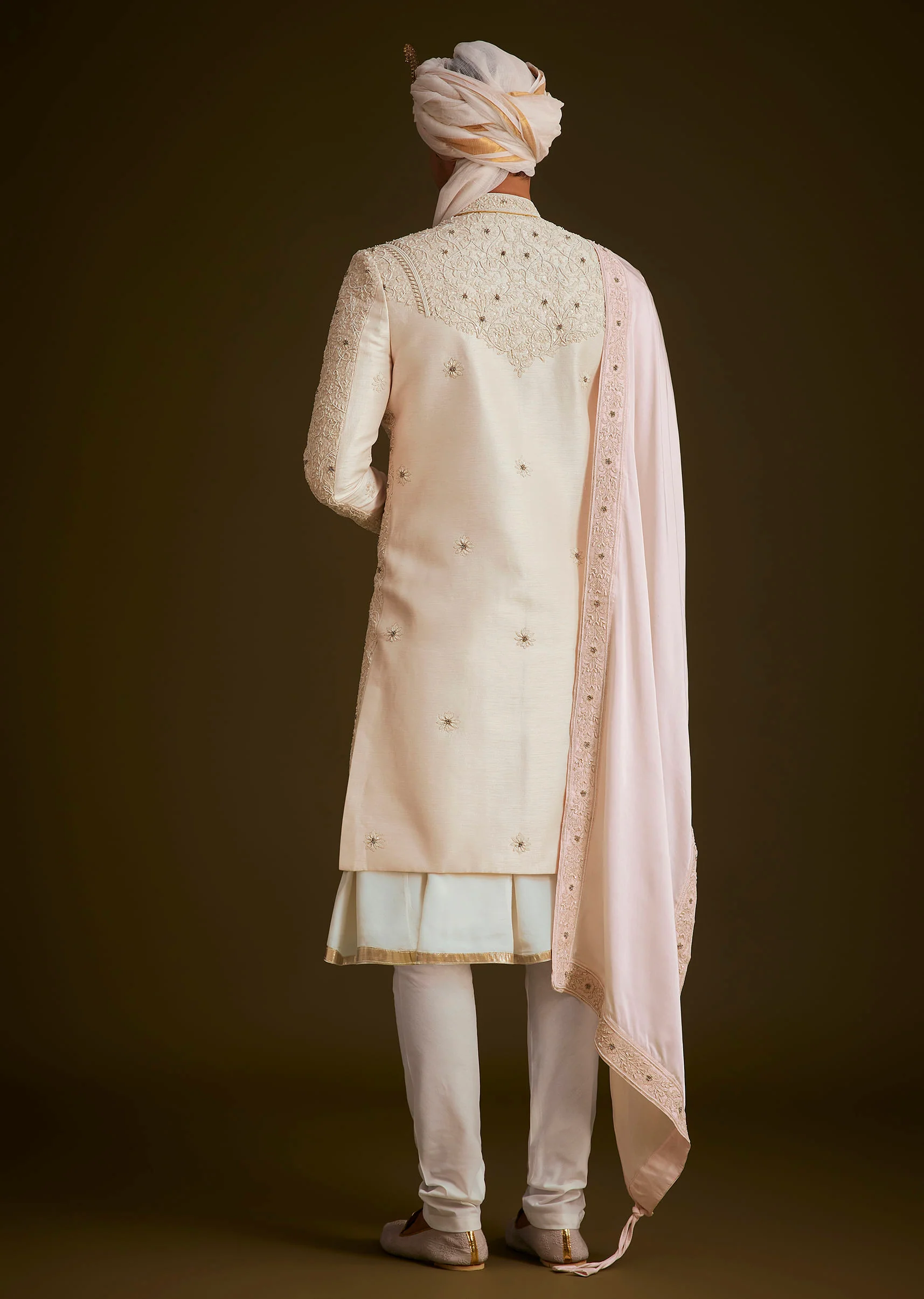 Ivory Zardozi Embroidered Sherwani With Matching Dupatta - Image 5