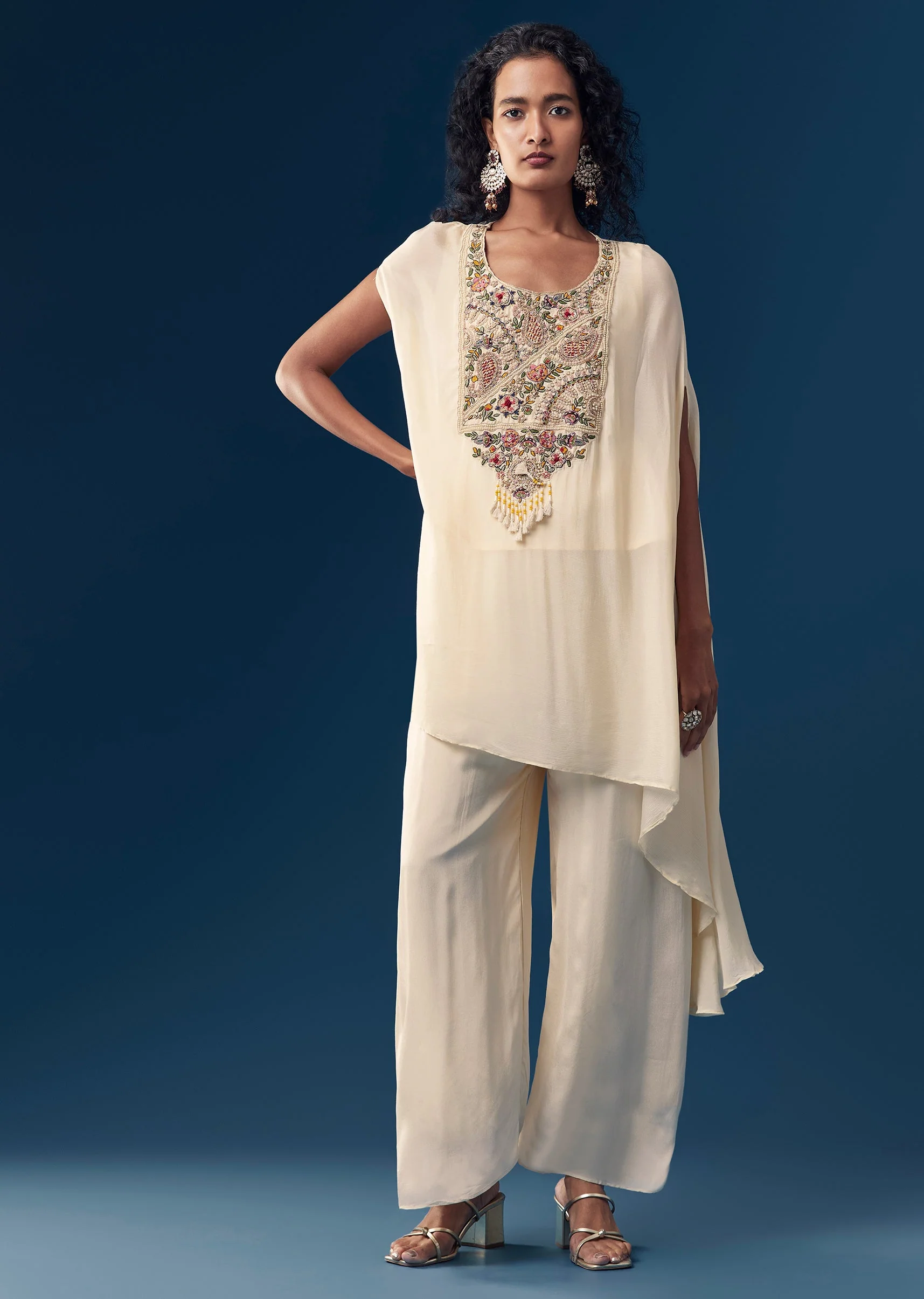 Ivory Zardozi Embroidered Top and Palazzo Set