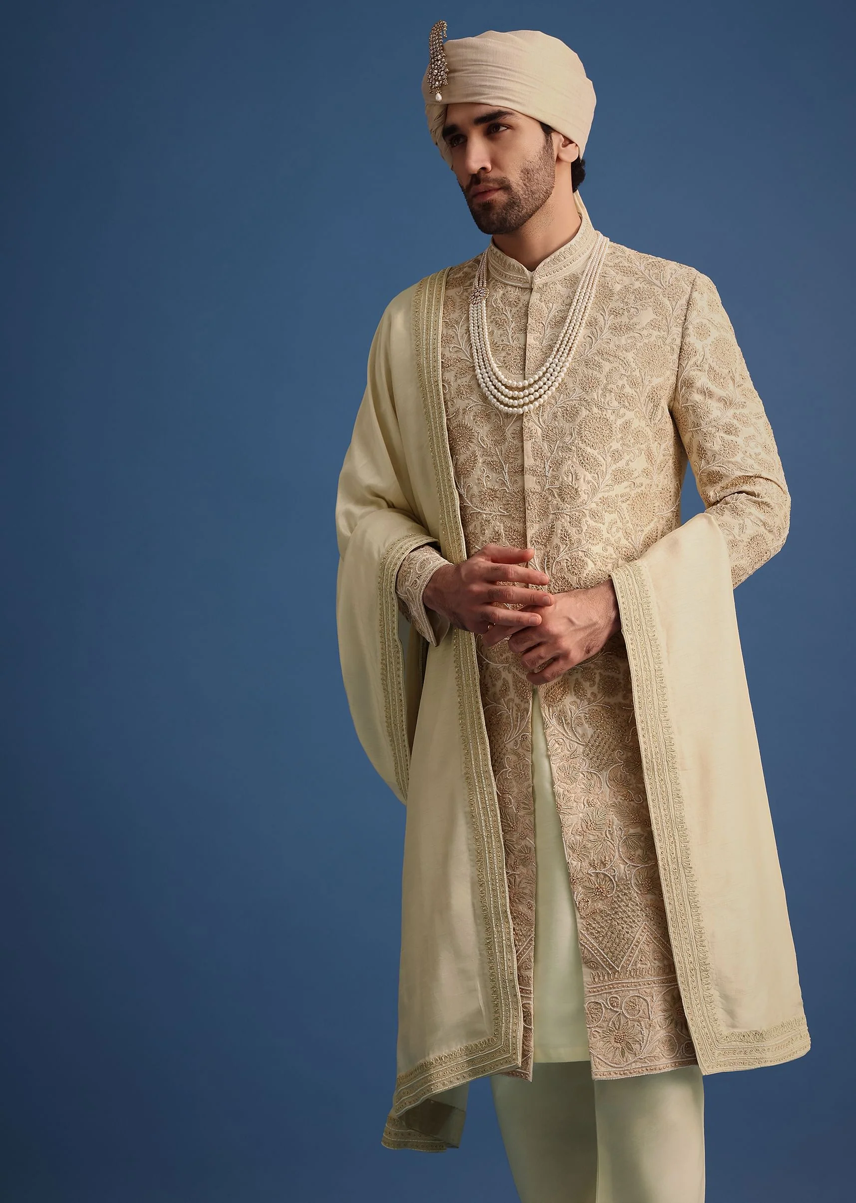 Ivory Zari Embroidered Sherwani Suit - Image 5
