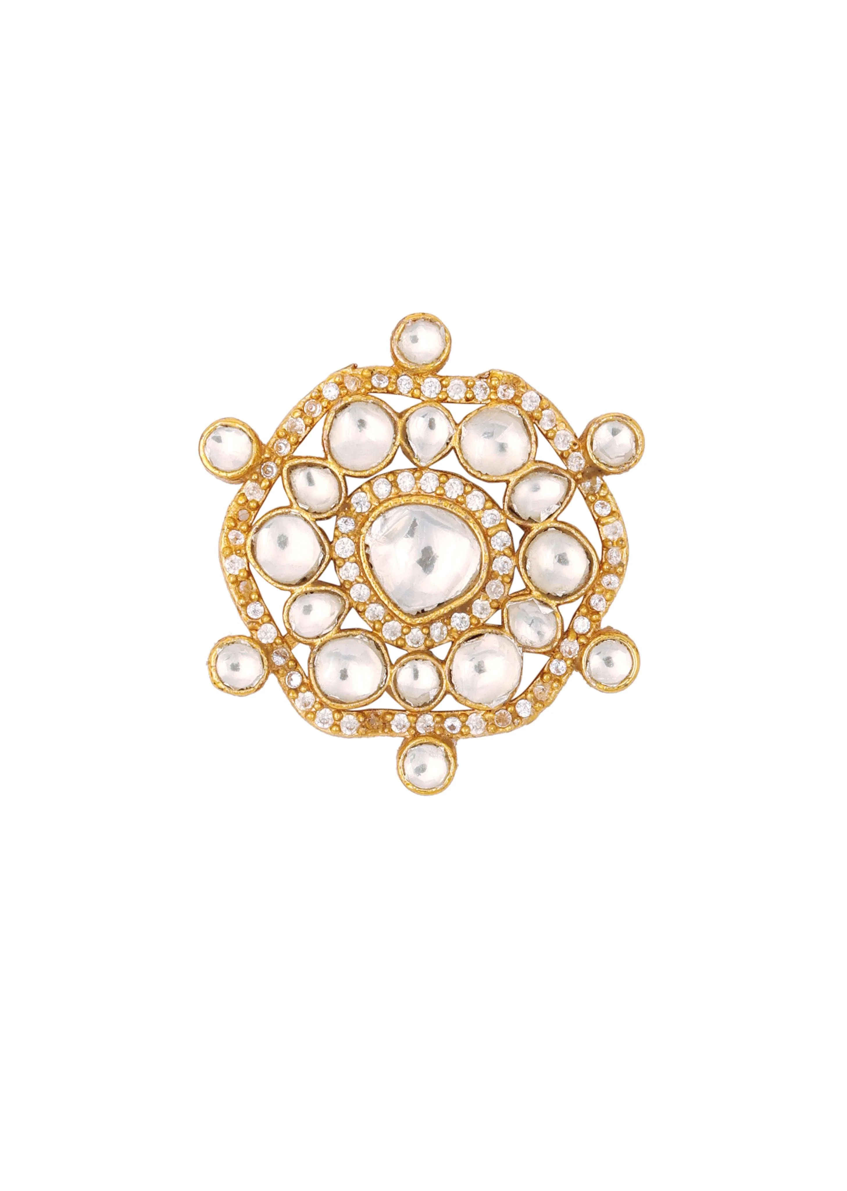 Jadau Kundan Stud Earrings In Gold Finish With Cut Diamonds - Image 4