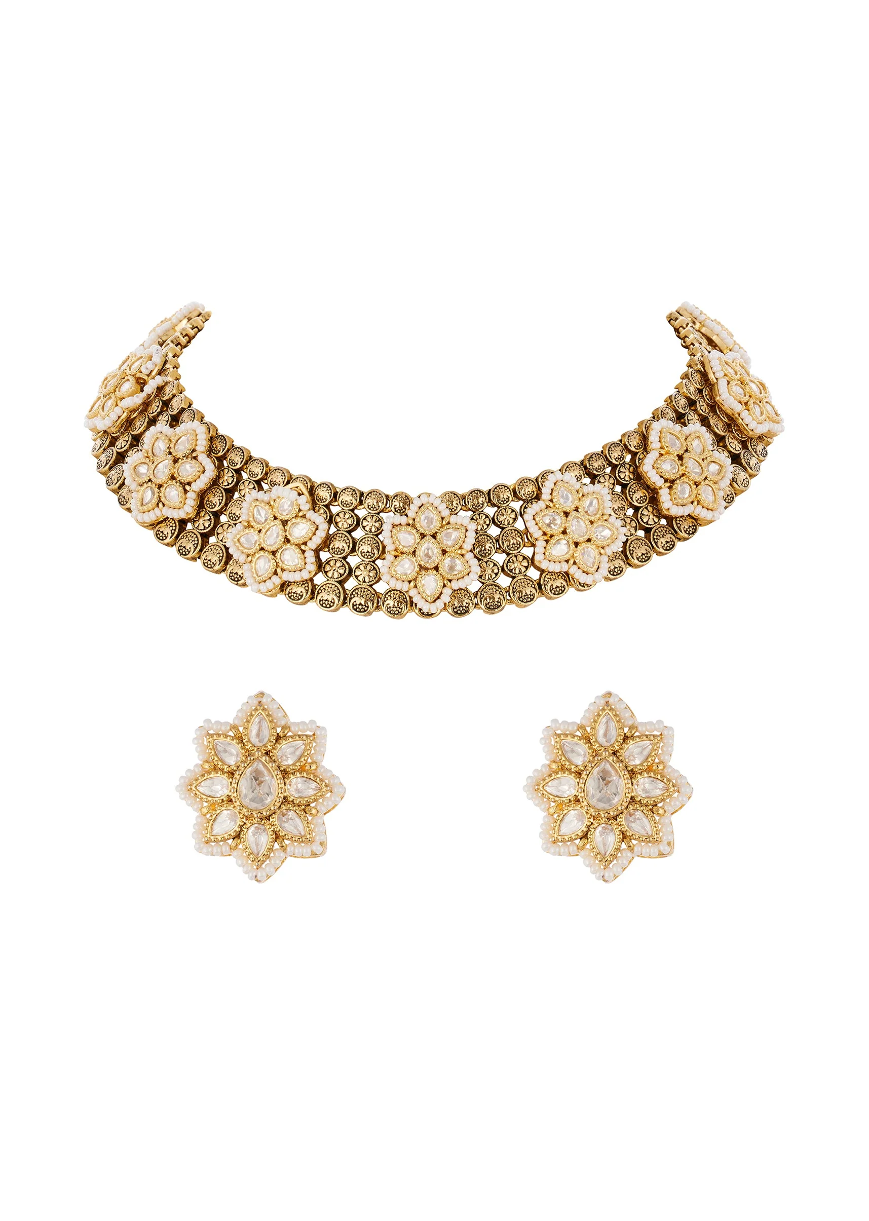 Jewellery Set In Gold Finish Polki - Image 2
