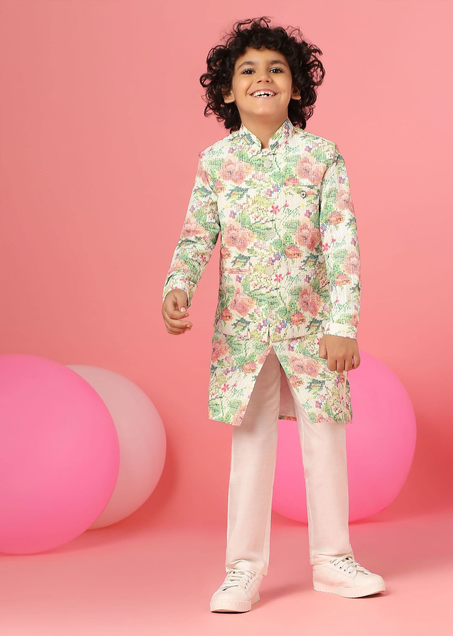 Kalki Multicolor Bandi Jacket Kurta Set In Silk With Thread Work - Image 2