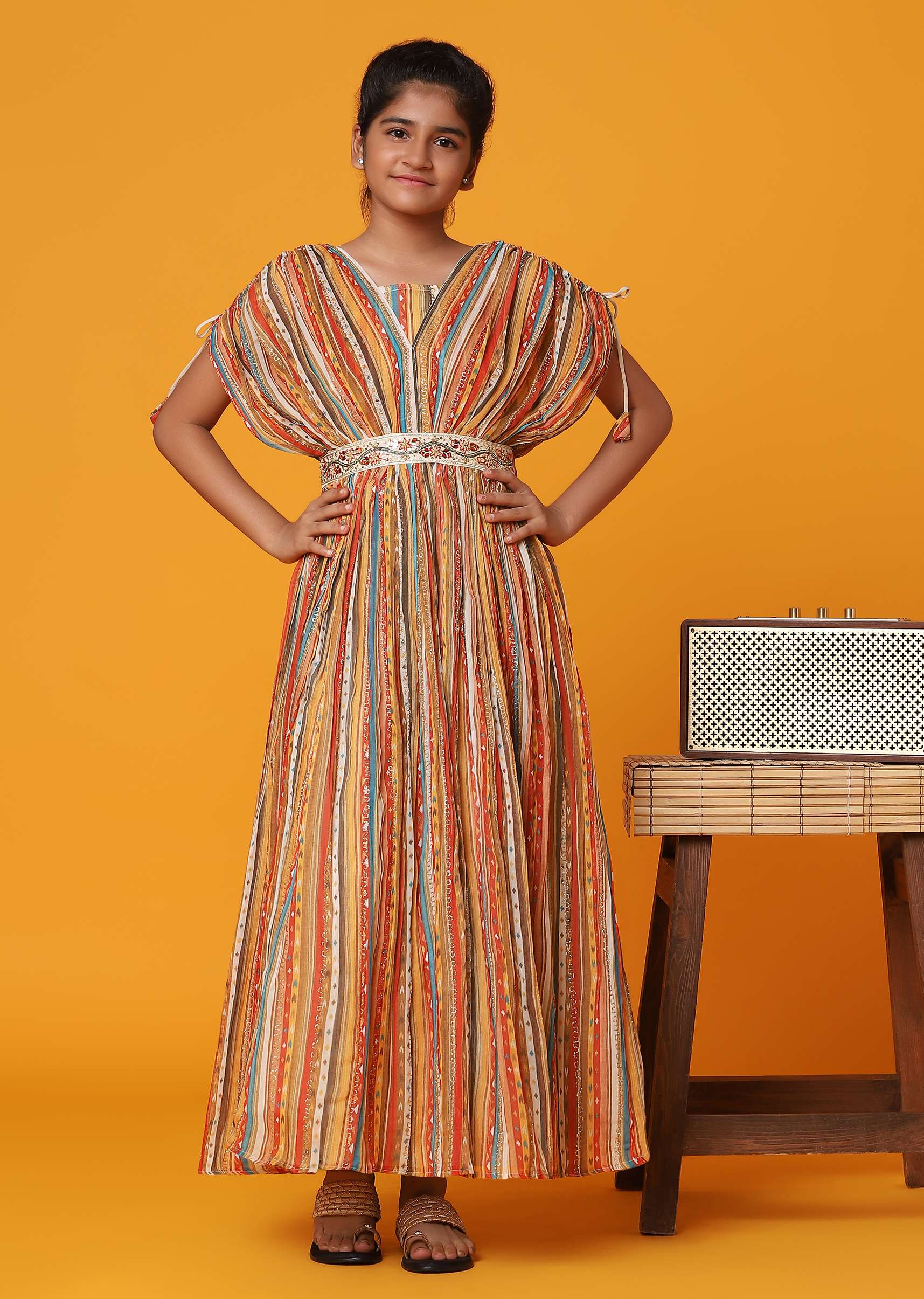Kalki Multicolor Embroidered Gown In Georgette With Fancy Sleeves For Girls - Image 3