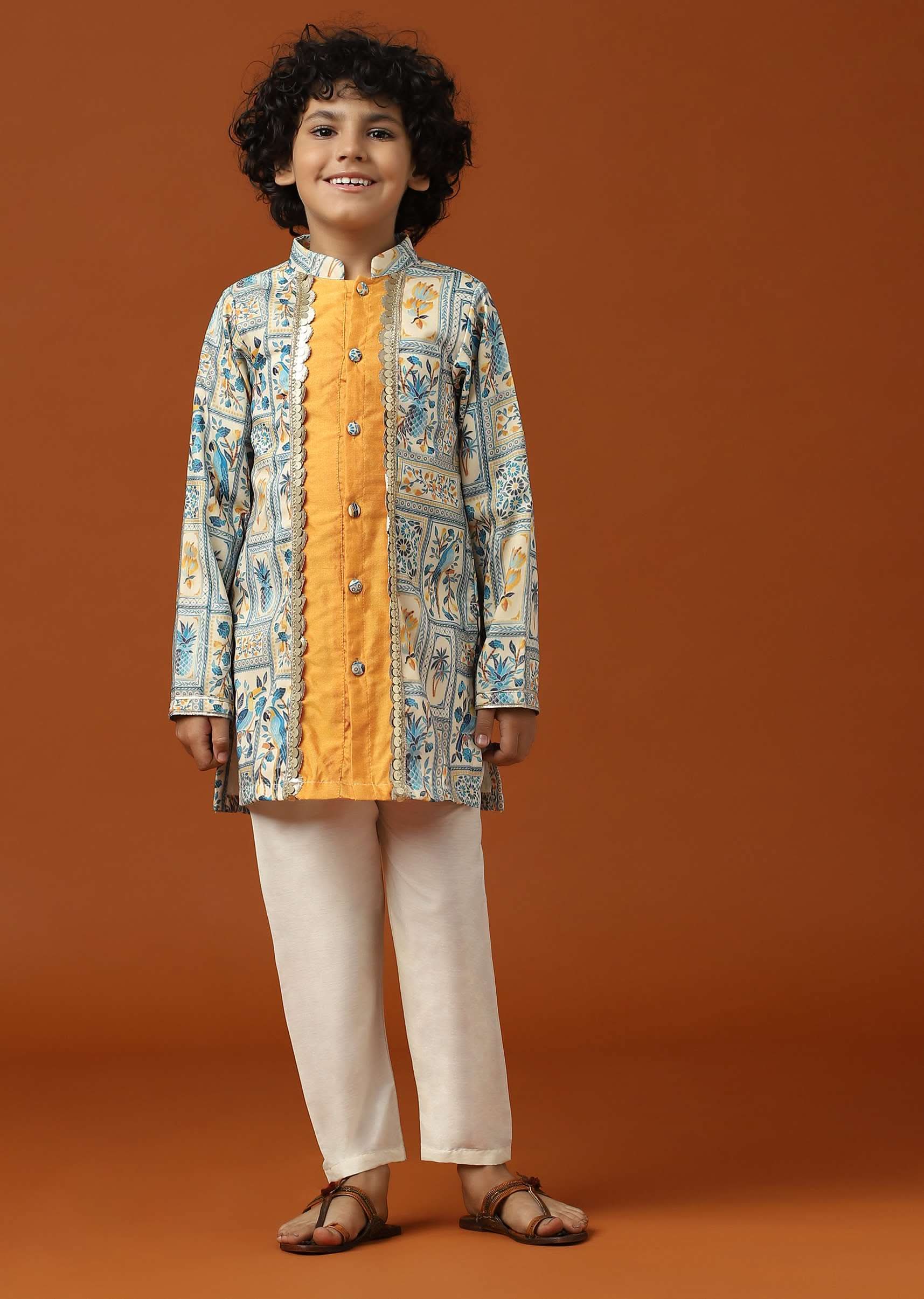 Kalki Multicolor Printed Kurta Set In Cotton Silk For Boys - Image 4
