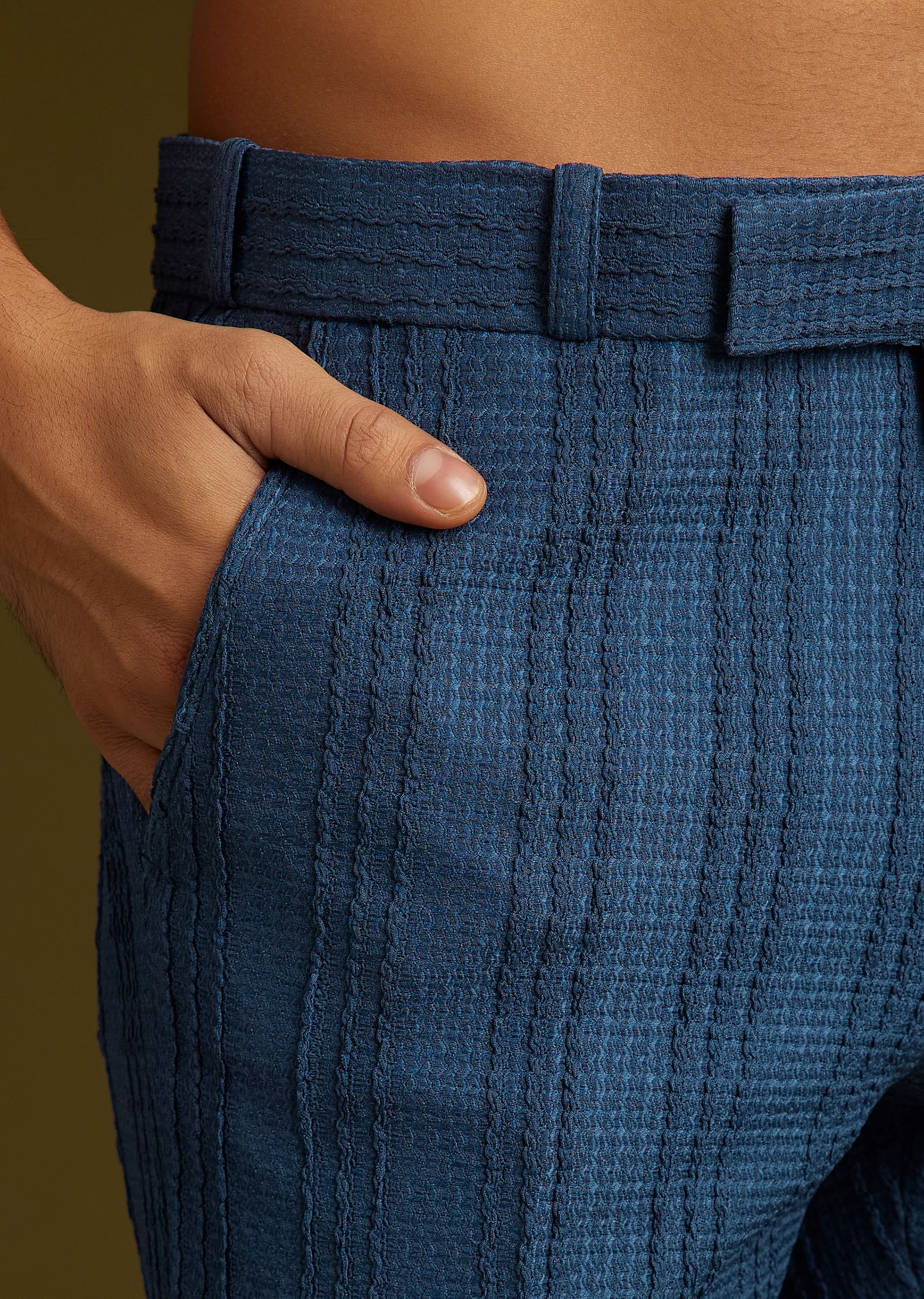 Knit Kurta Jacket Set With Moti Work In Navy Blue - Image 7