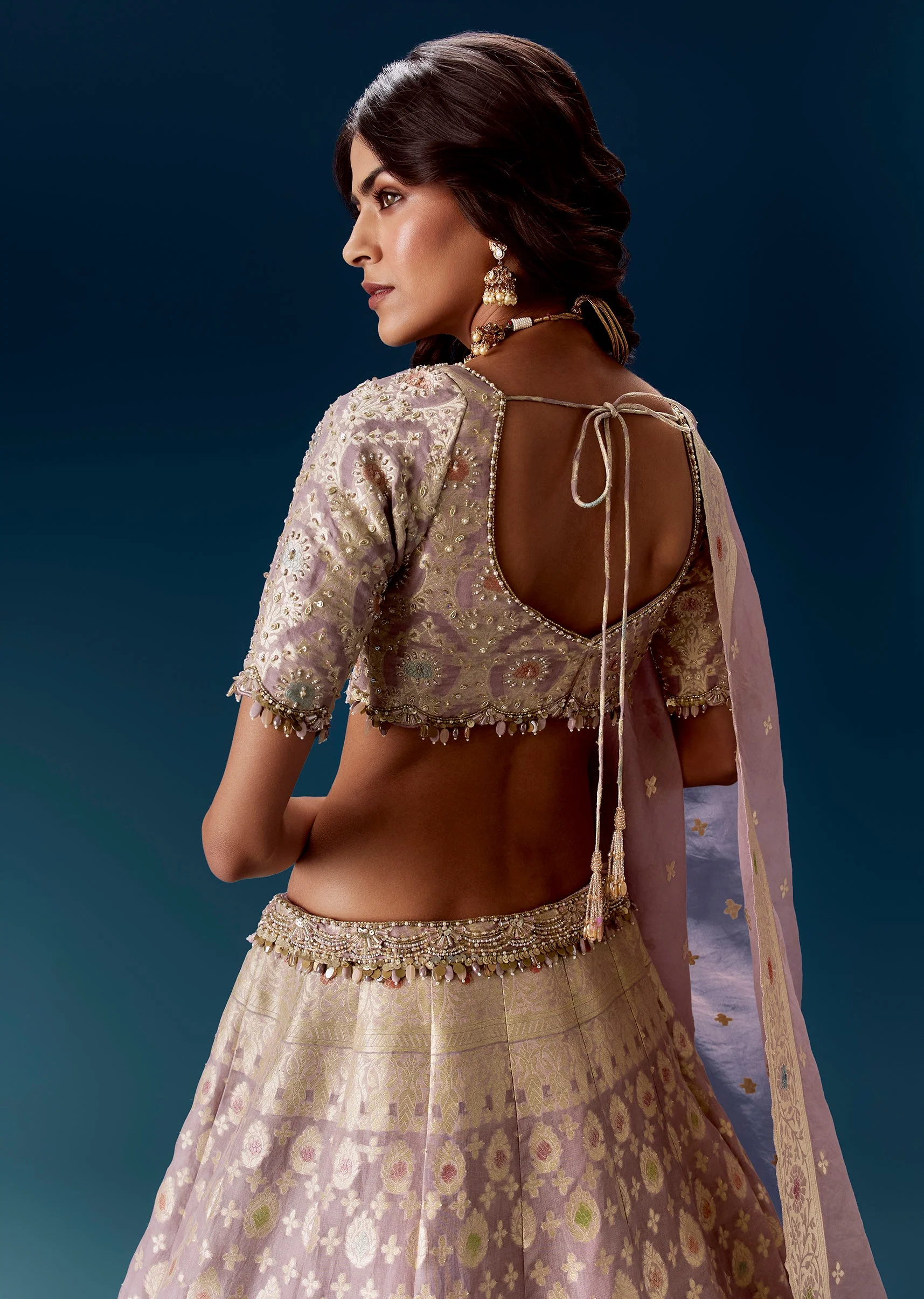 Lavender Banarasi Bridal Lehengas With Embroidered Blouse And Dupatta - Image 6