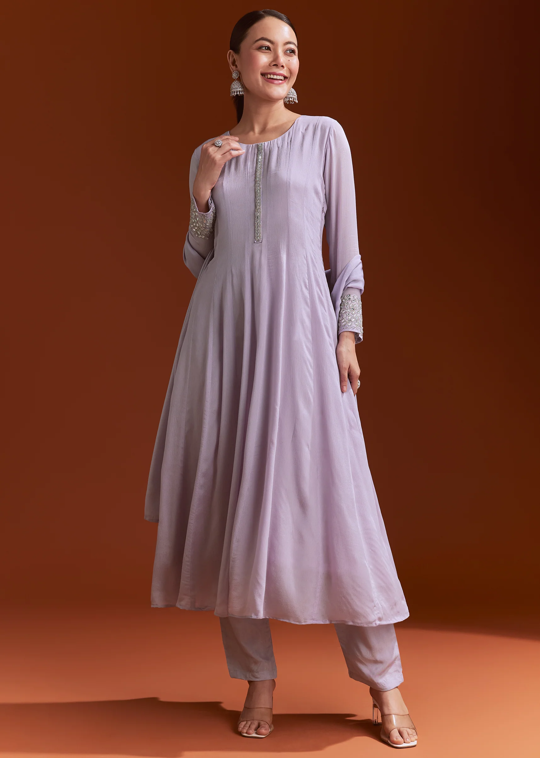 Lavender Chinon Anarkali Suit With Beads And Stone Work - Image 4