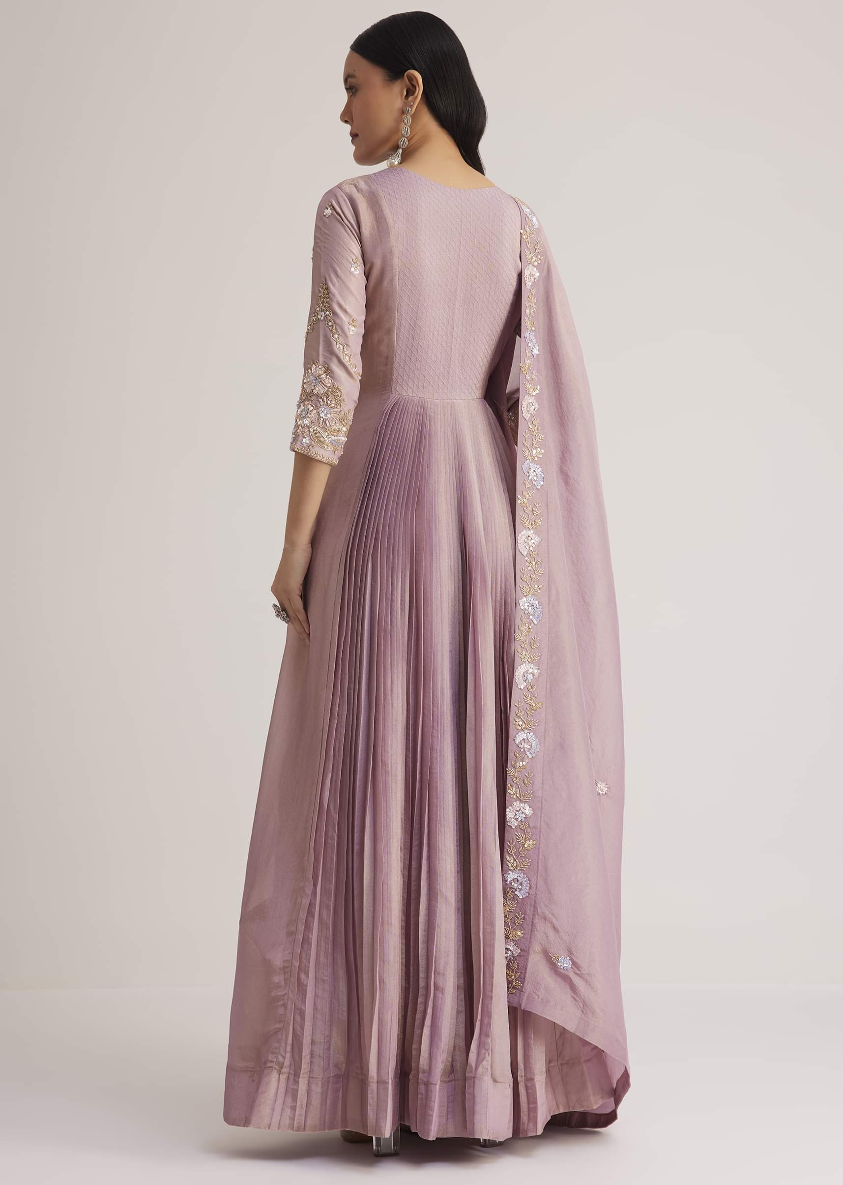 Lavender Embroidered Anarkali With Dupatta - Image 5