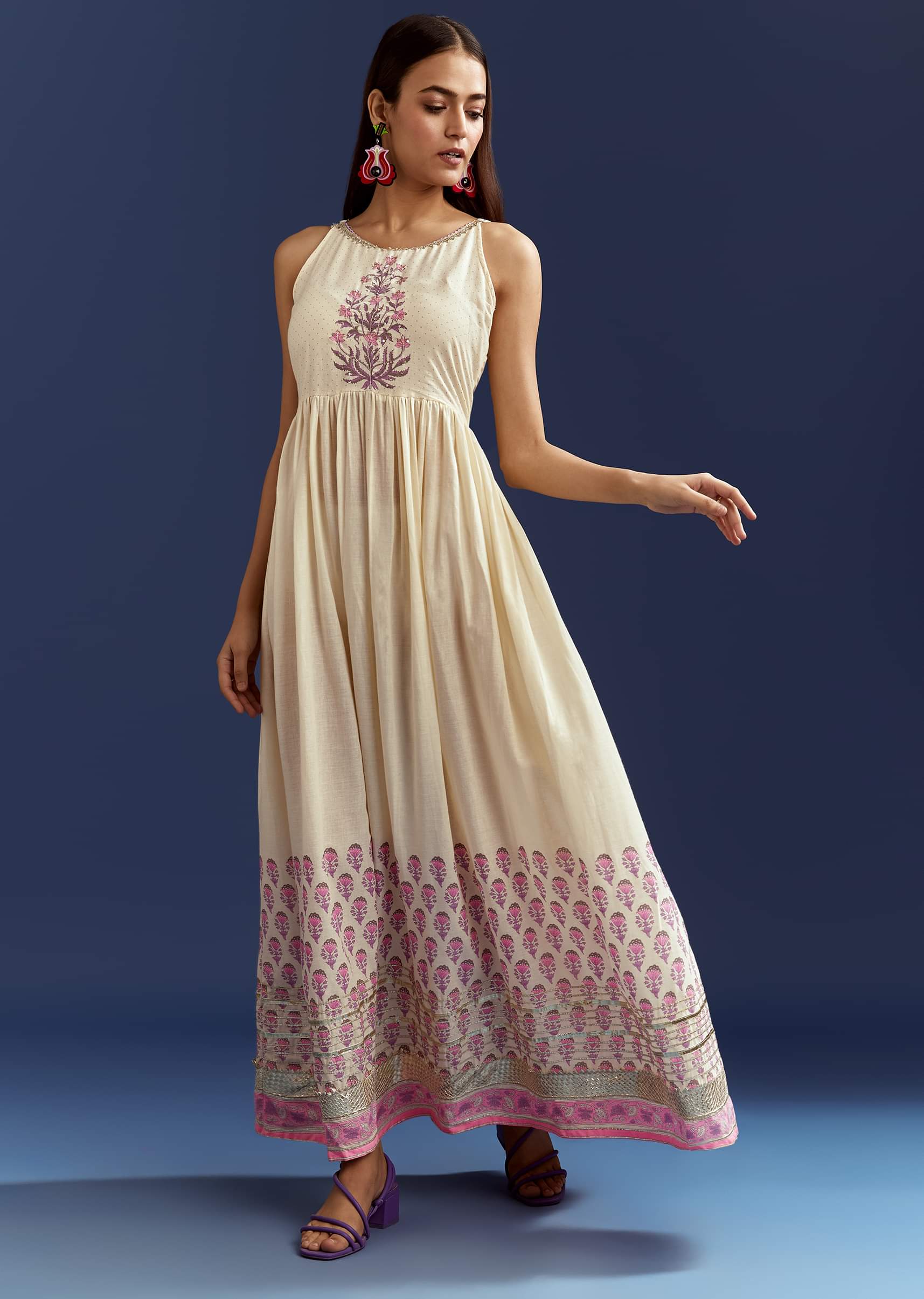Lavender Floral Gotta Lace Kurta With Angrakha Jacket - Image 6
