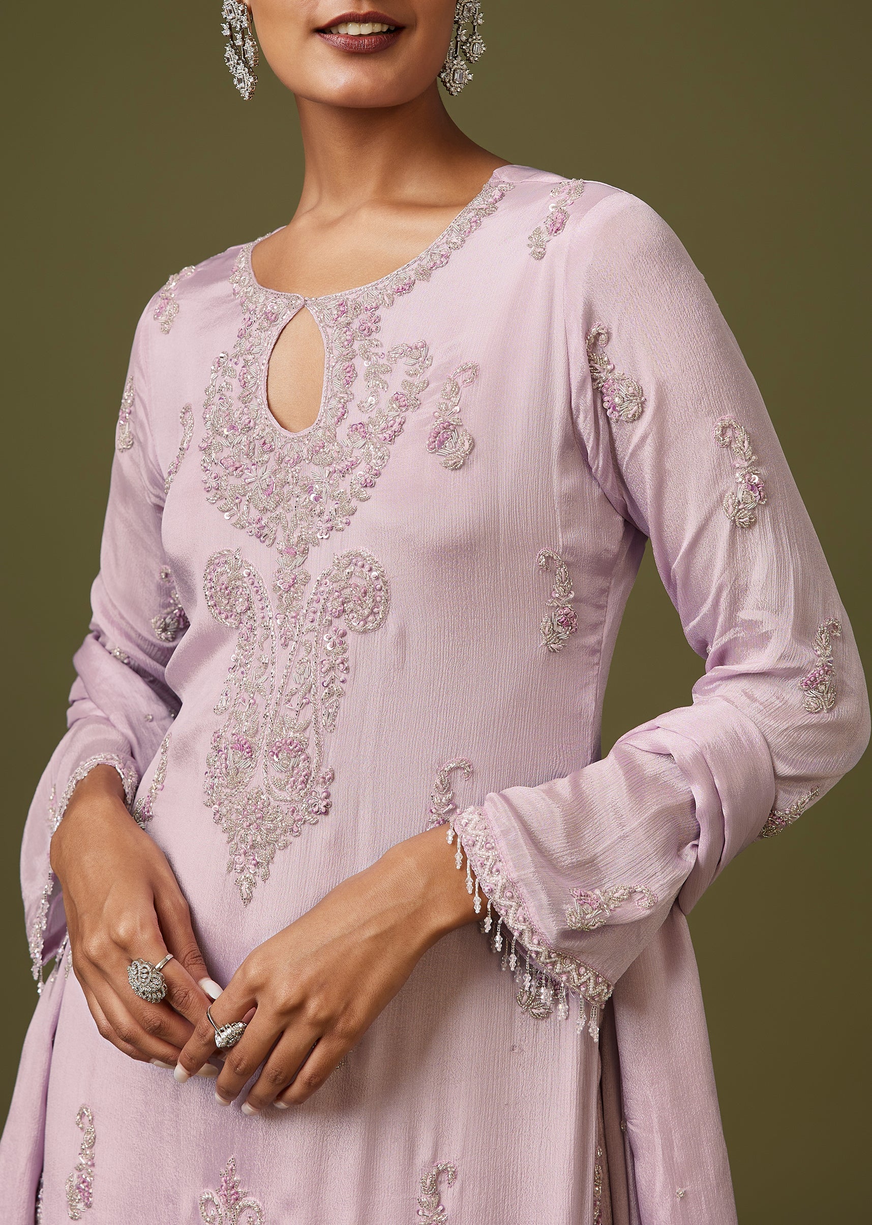 Lavender French Knot Sharara Suit With Bead Detailing - Image 2