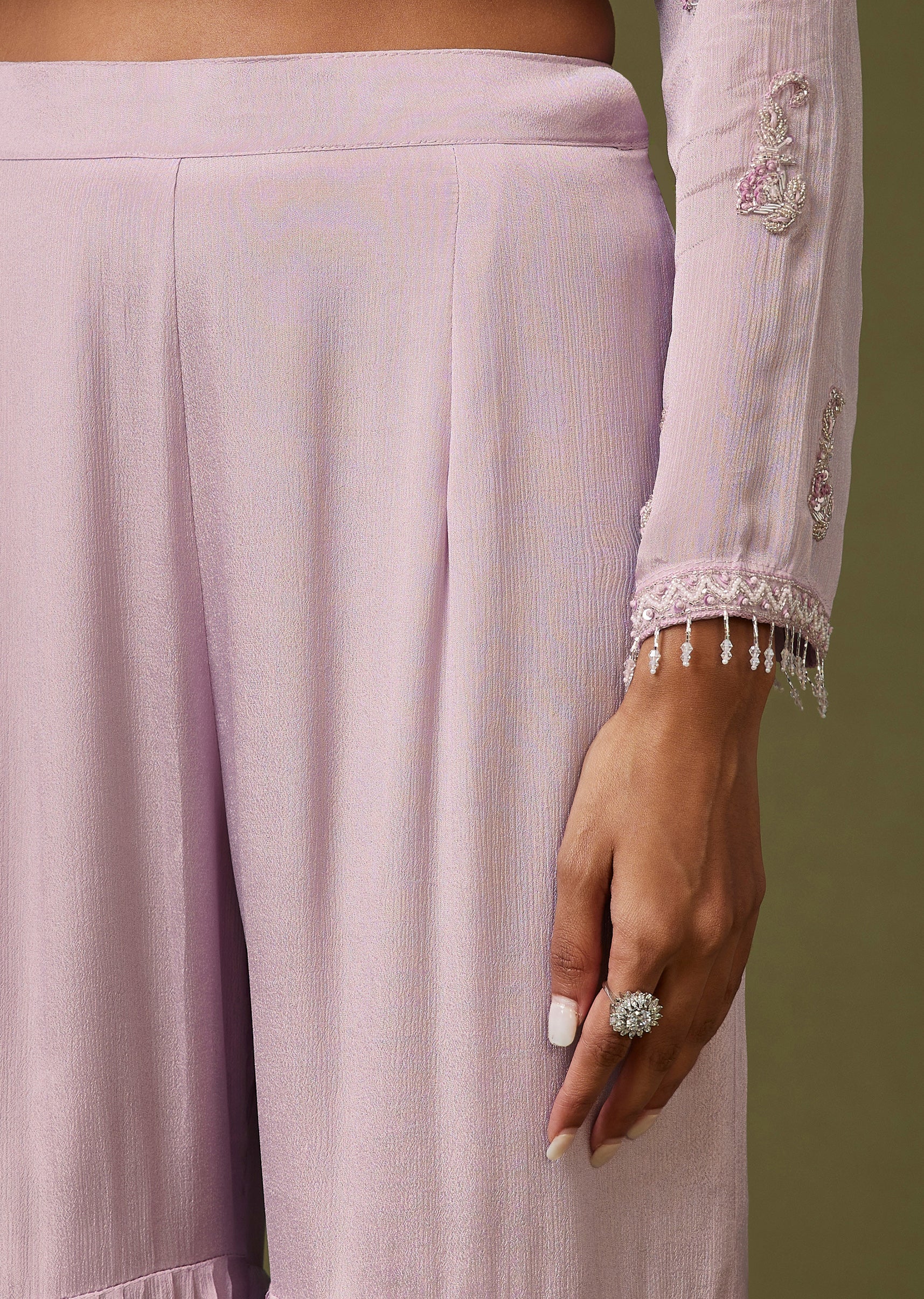 Lavender French Knot Sharara Suit With Bead Detailing - Image 6