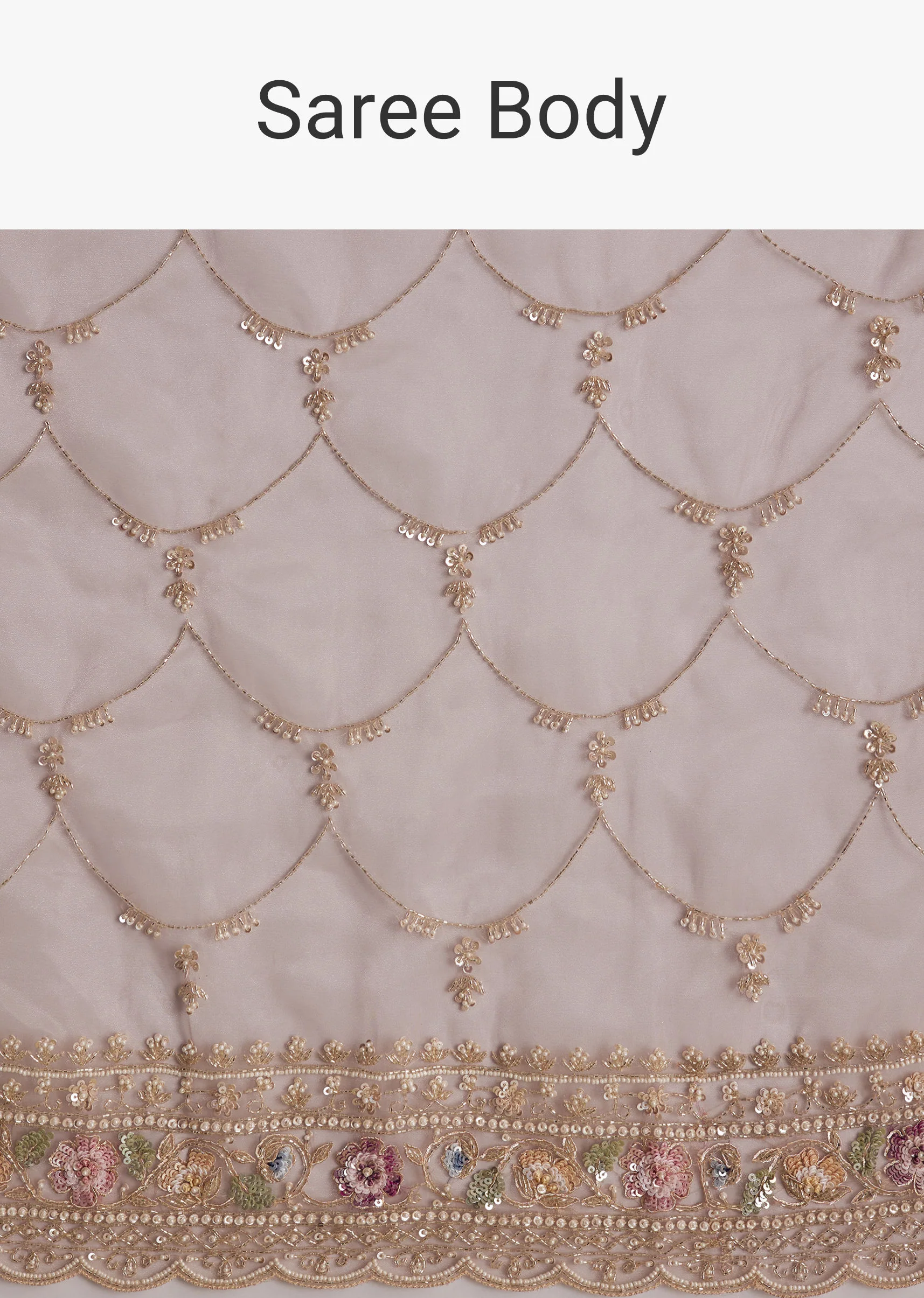 Lavender Glass Tissue Saree With Multicolor Sequins And Heavy Jaal - Image 9