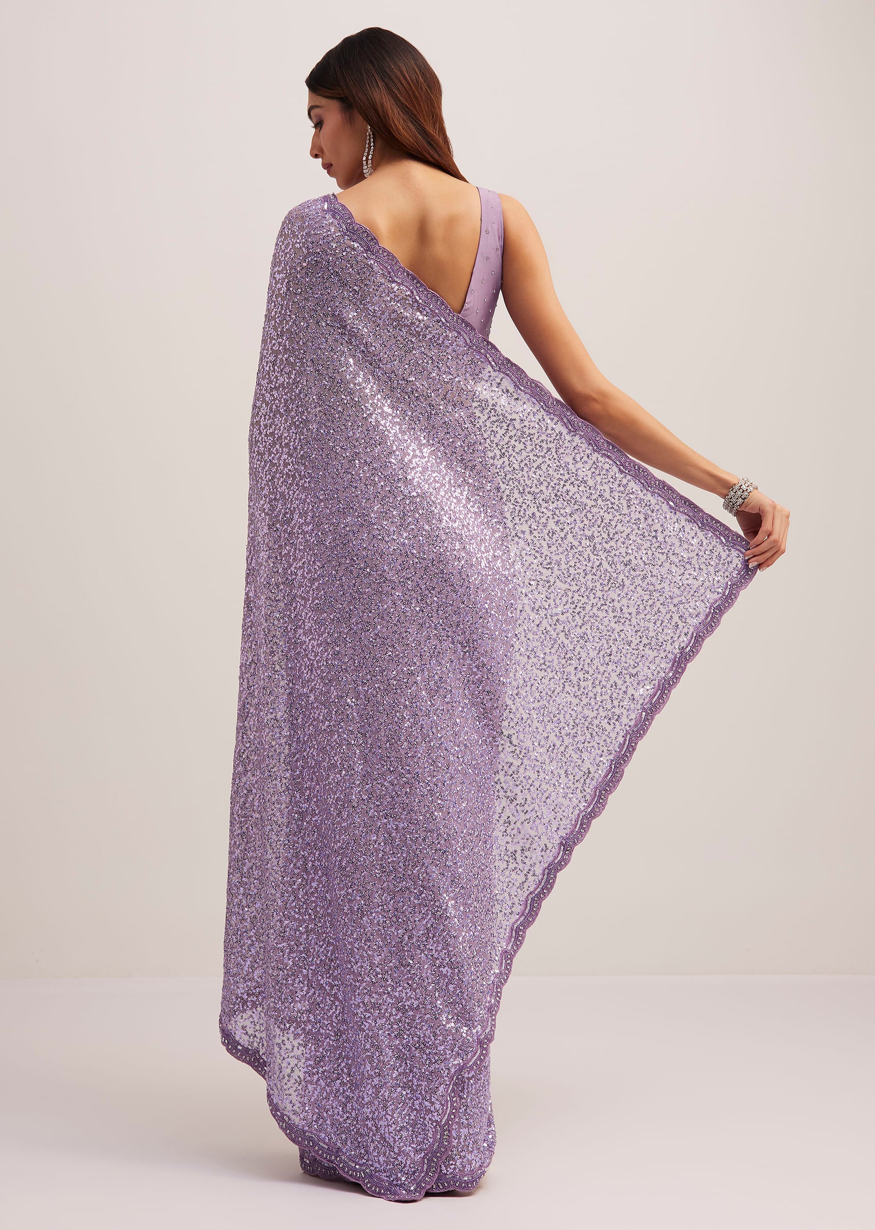 Lavender Half And Half Sequins Saree - Image 4