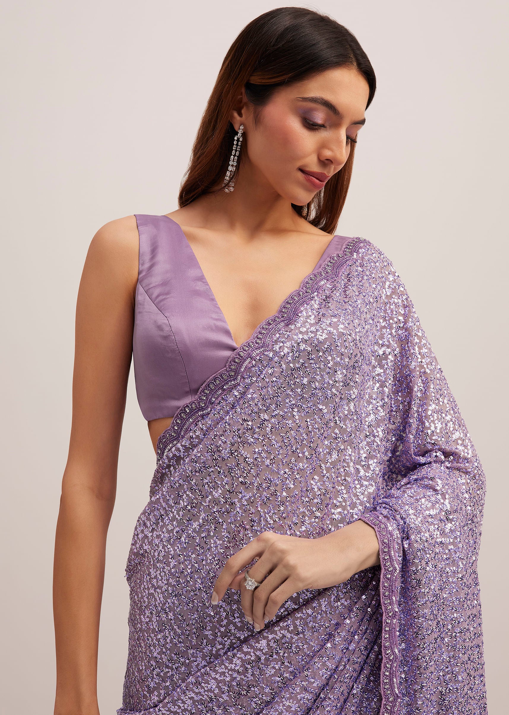Lavender Half And Half Sequins Saree - Image 5