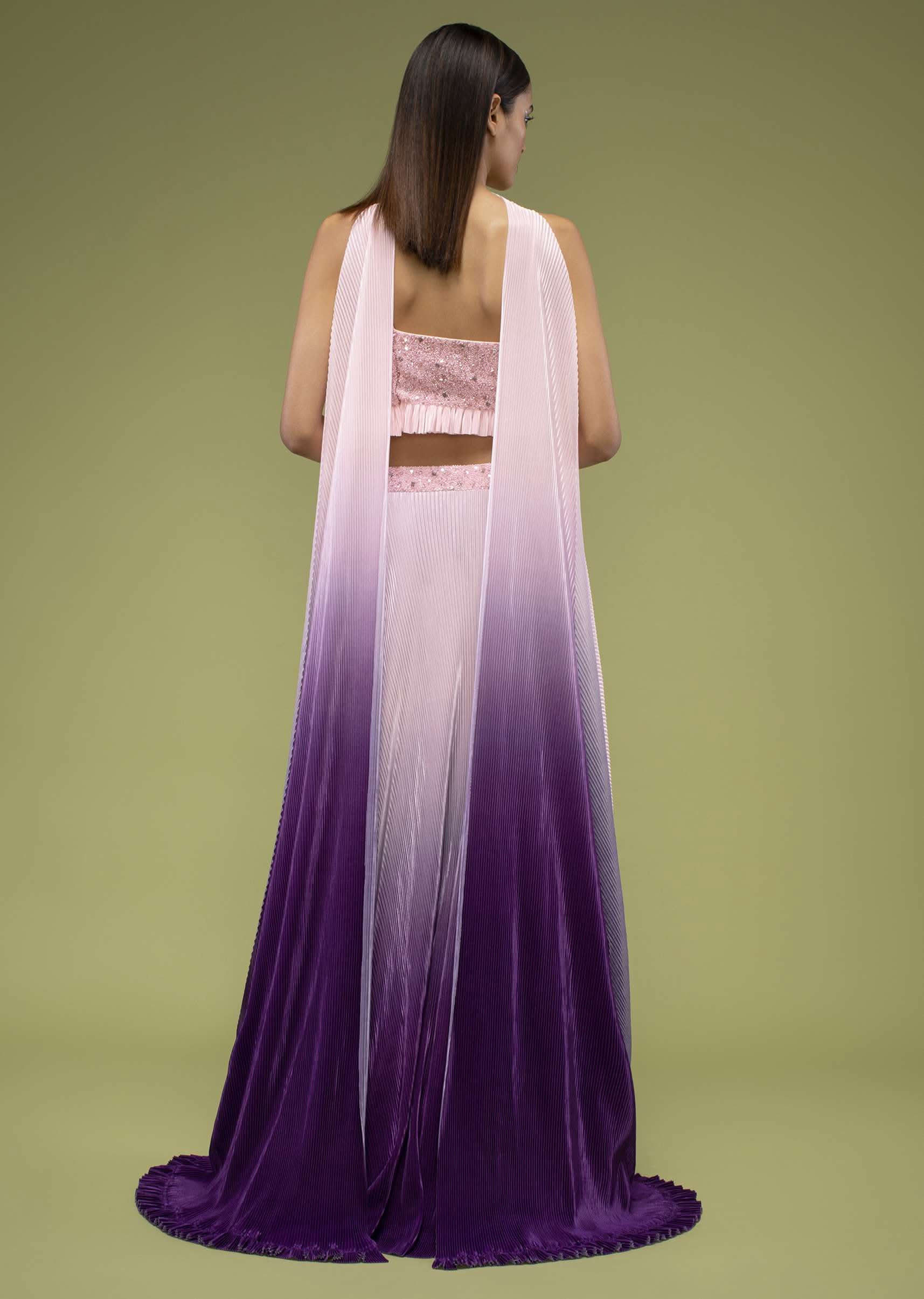 Lavender Ombre Skirt And Crop Top Set In The Crush, Paired With The Spaghetti Straps With A Sweet Heart Neckline - Image 2