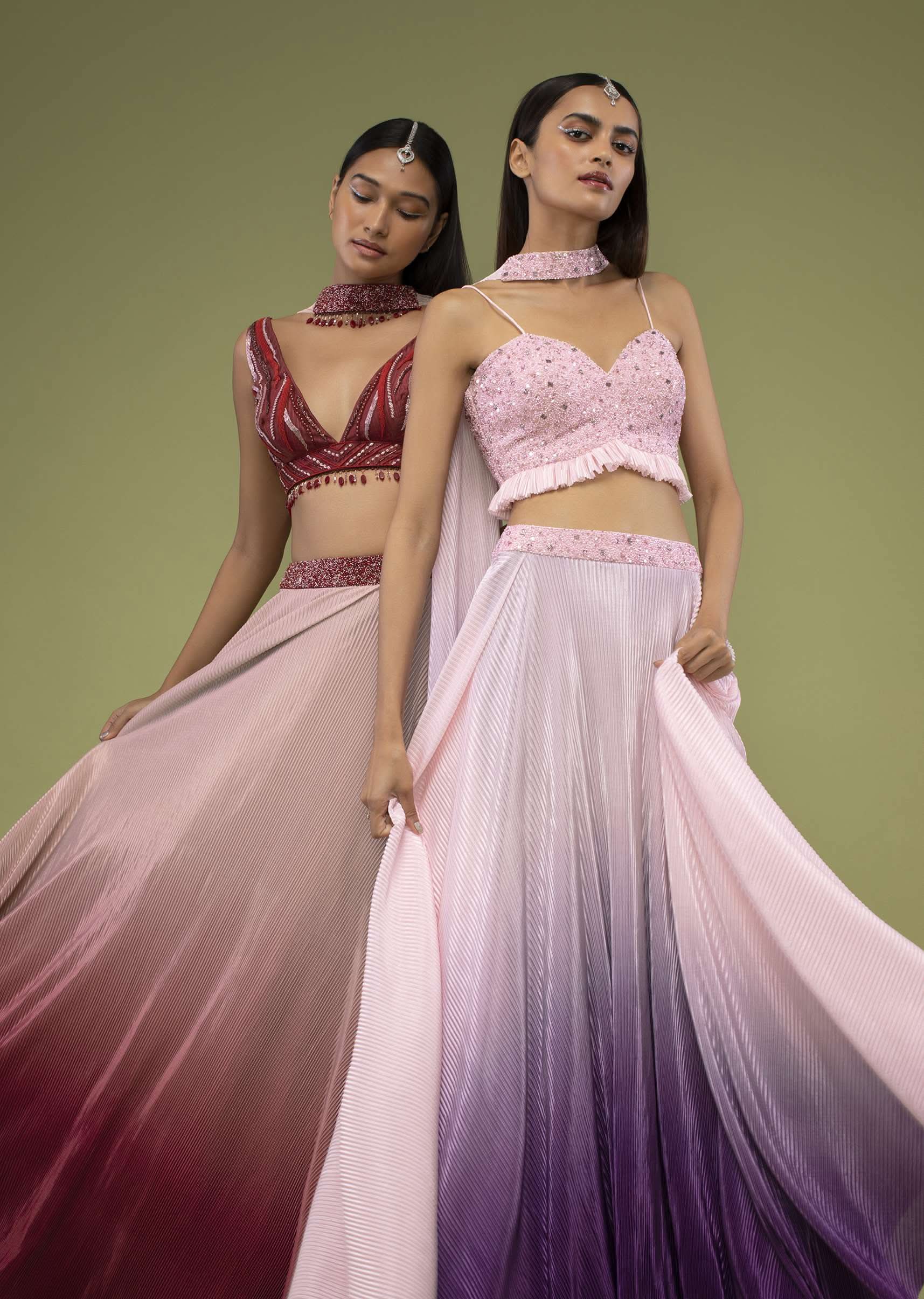 Lavender Ombre Skirt And Crop Top Set In The Crush, Paired With The Spaghetti Straps With A Sweet Heart Neckline - Image 5