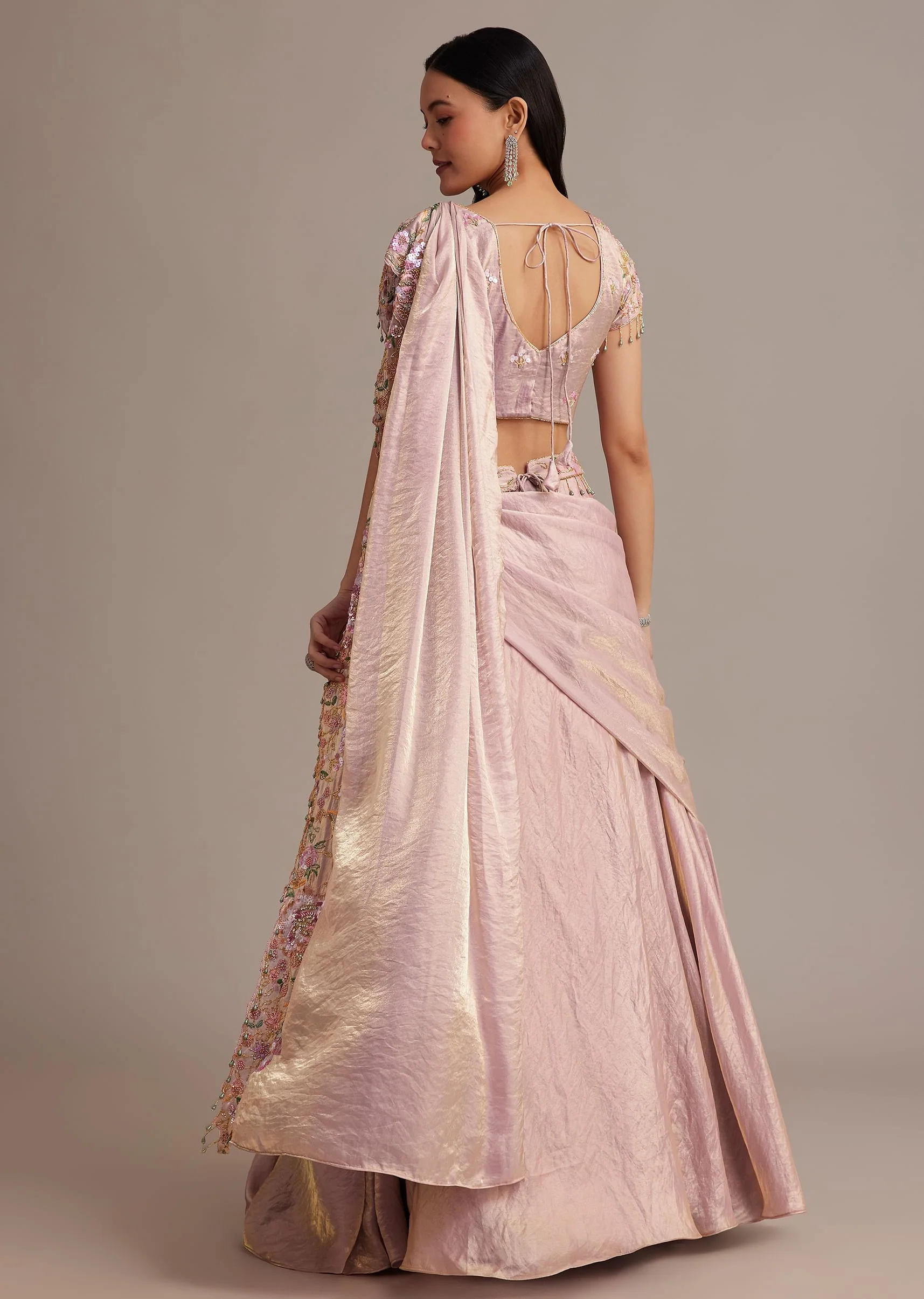 Lavender Organza Tissue Lehenga Set With Sequins And Bead Work - Image 5
