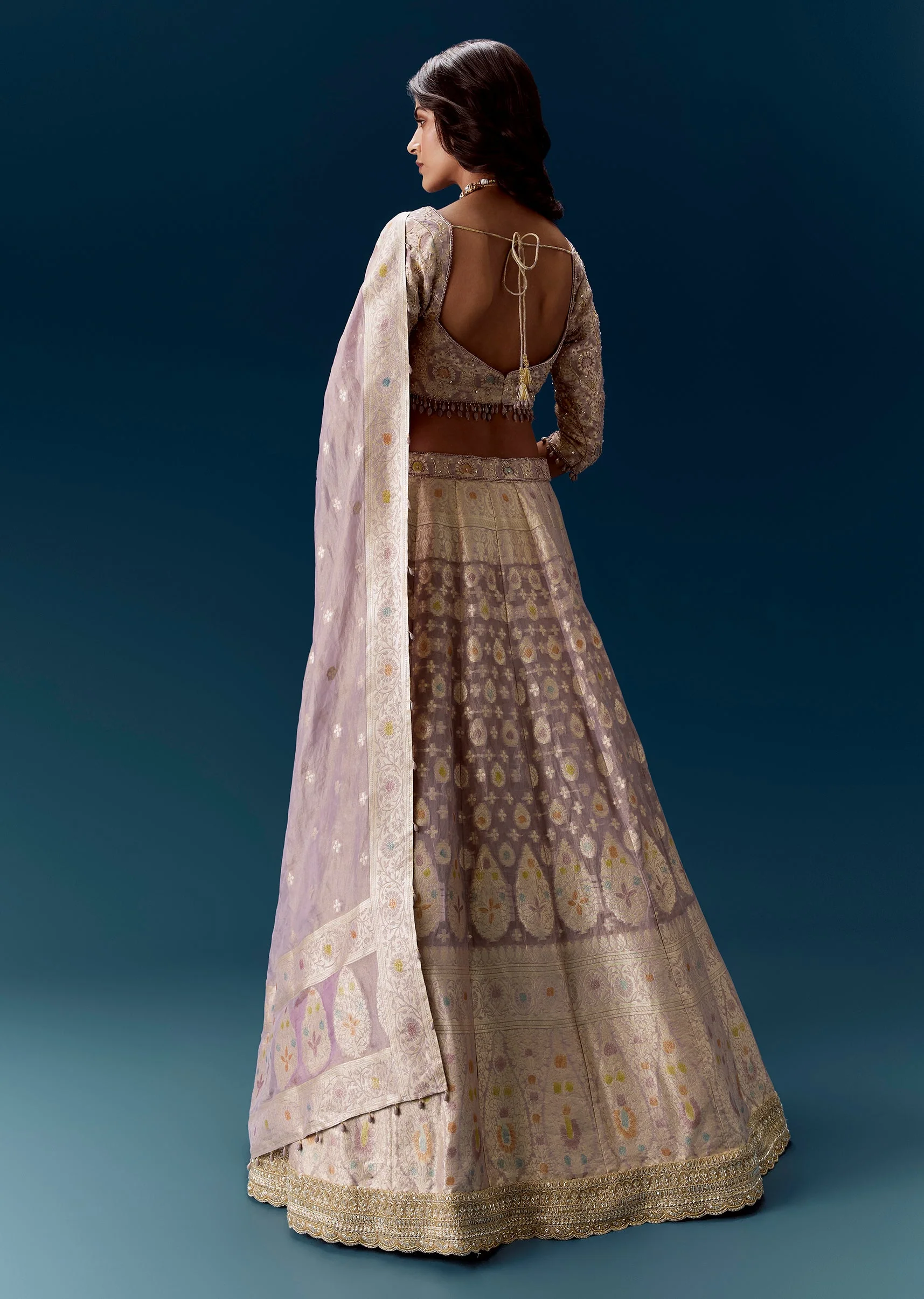 Lavender Purple Banarasi Embroidered Bridal Lehenga And Dupatta - Image 2