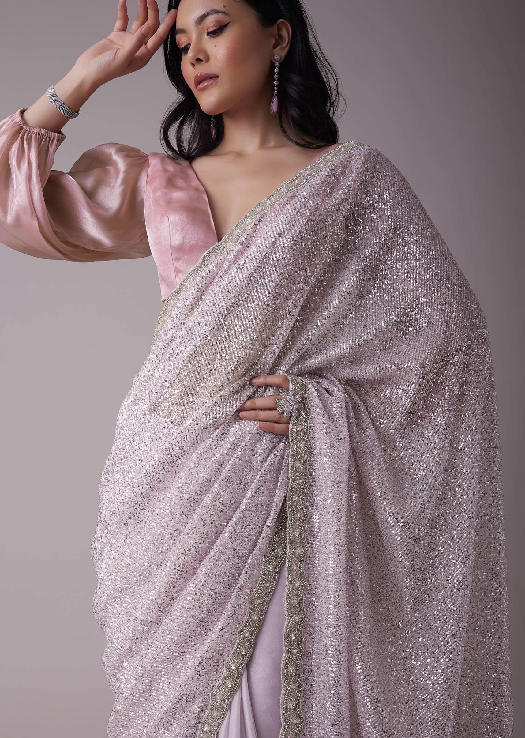Lavender Purple Sequins Saree With An Embellished Border - Image 5