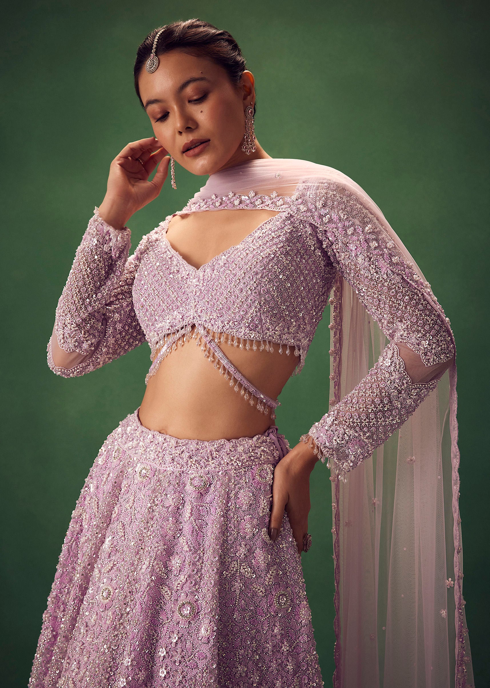 Lavender Sequin Work Lehenga Set - Image 3