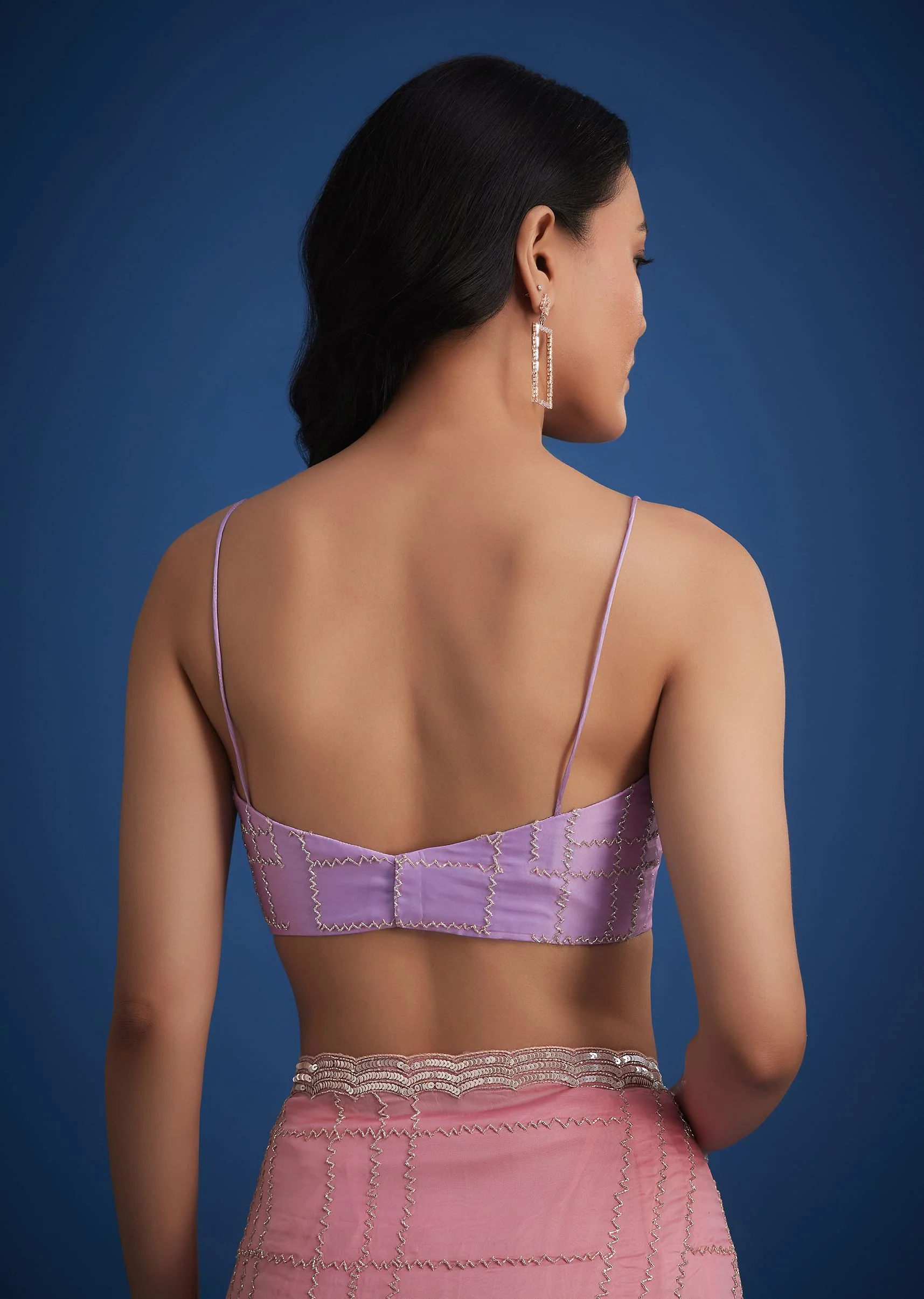 Lavender Shaded Soft Tissue Embroidered With Cudtana And Sequin Work - Image 8