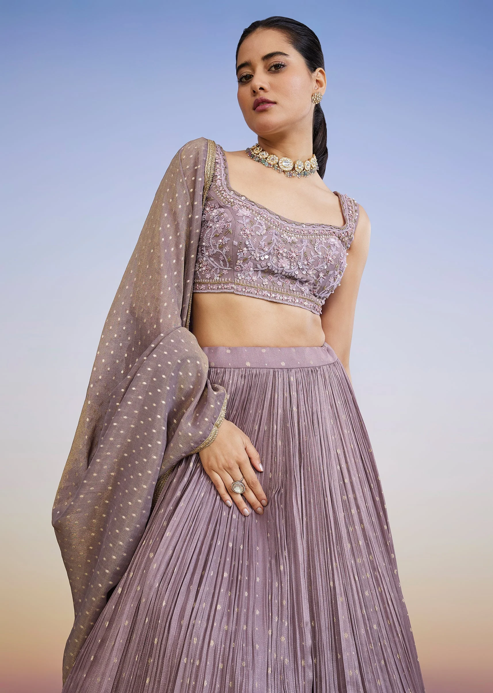 Lavender Tissue Butti Lehenga - Image 5