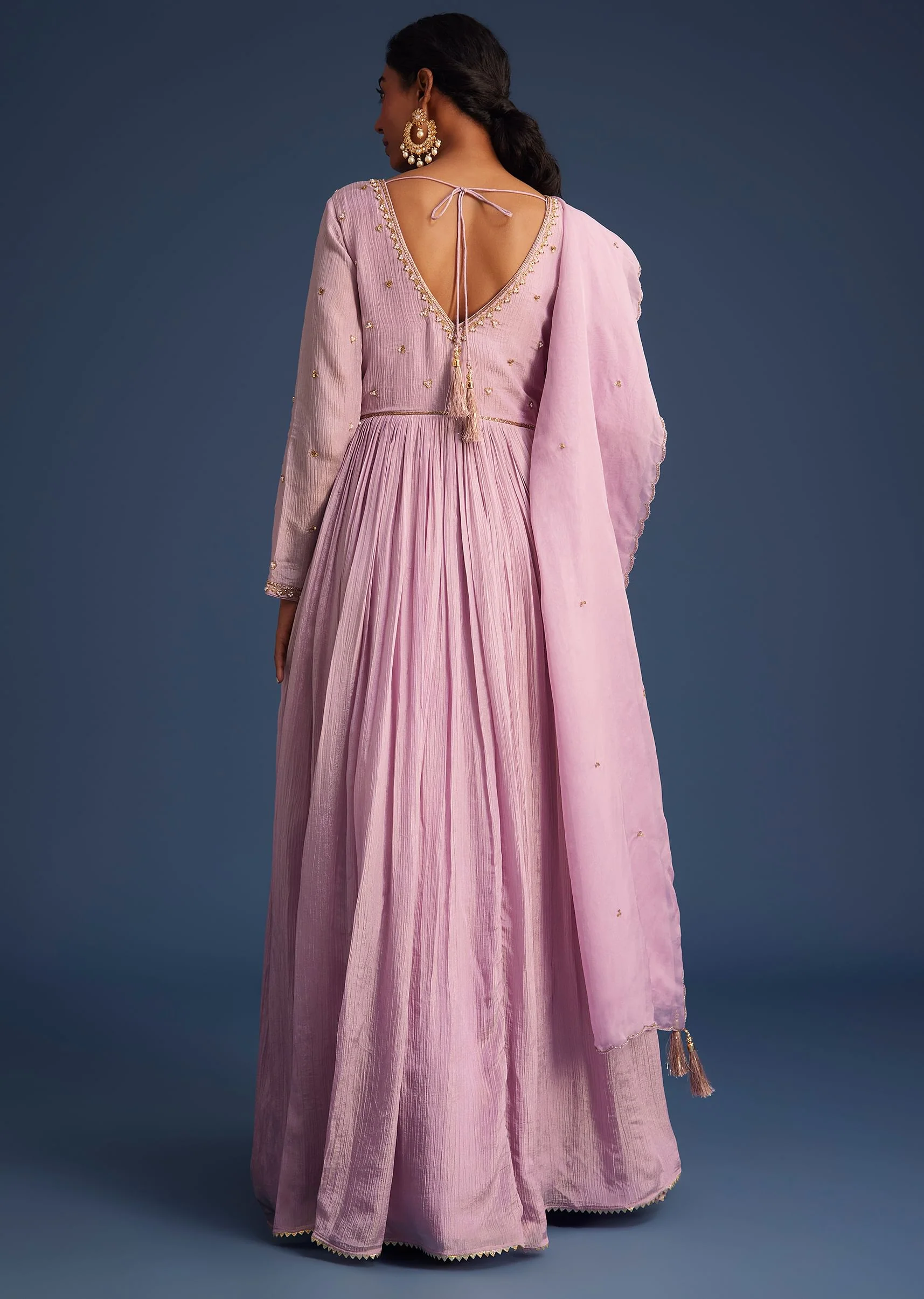 Lavender Tissue Embroidered Anarkali With Organza Dupatta - Image 5