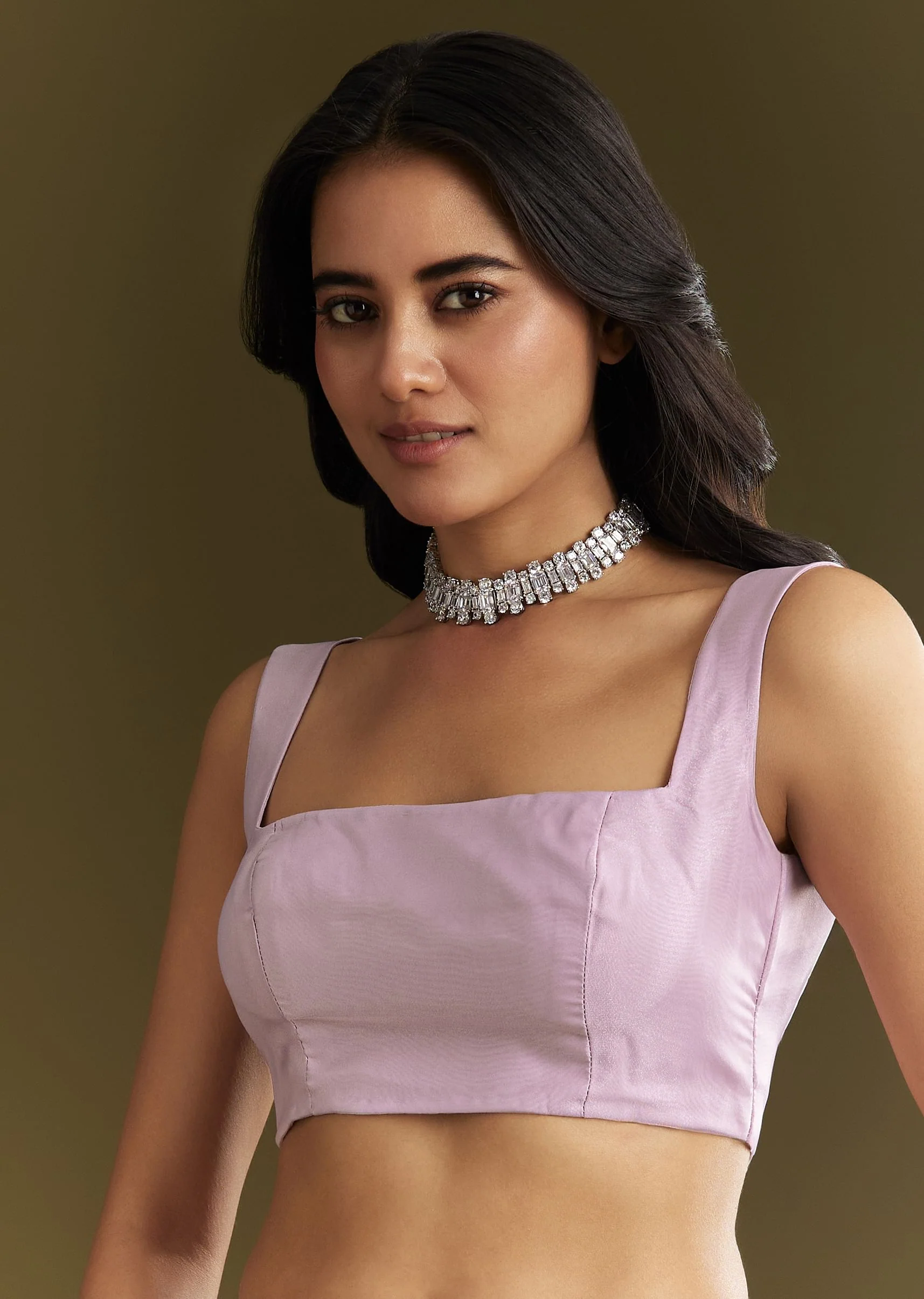 Lavender Tissue Saree With Floral Embroidery And Scallop Border - Image 7