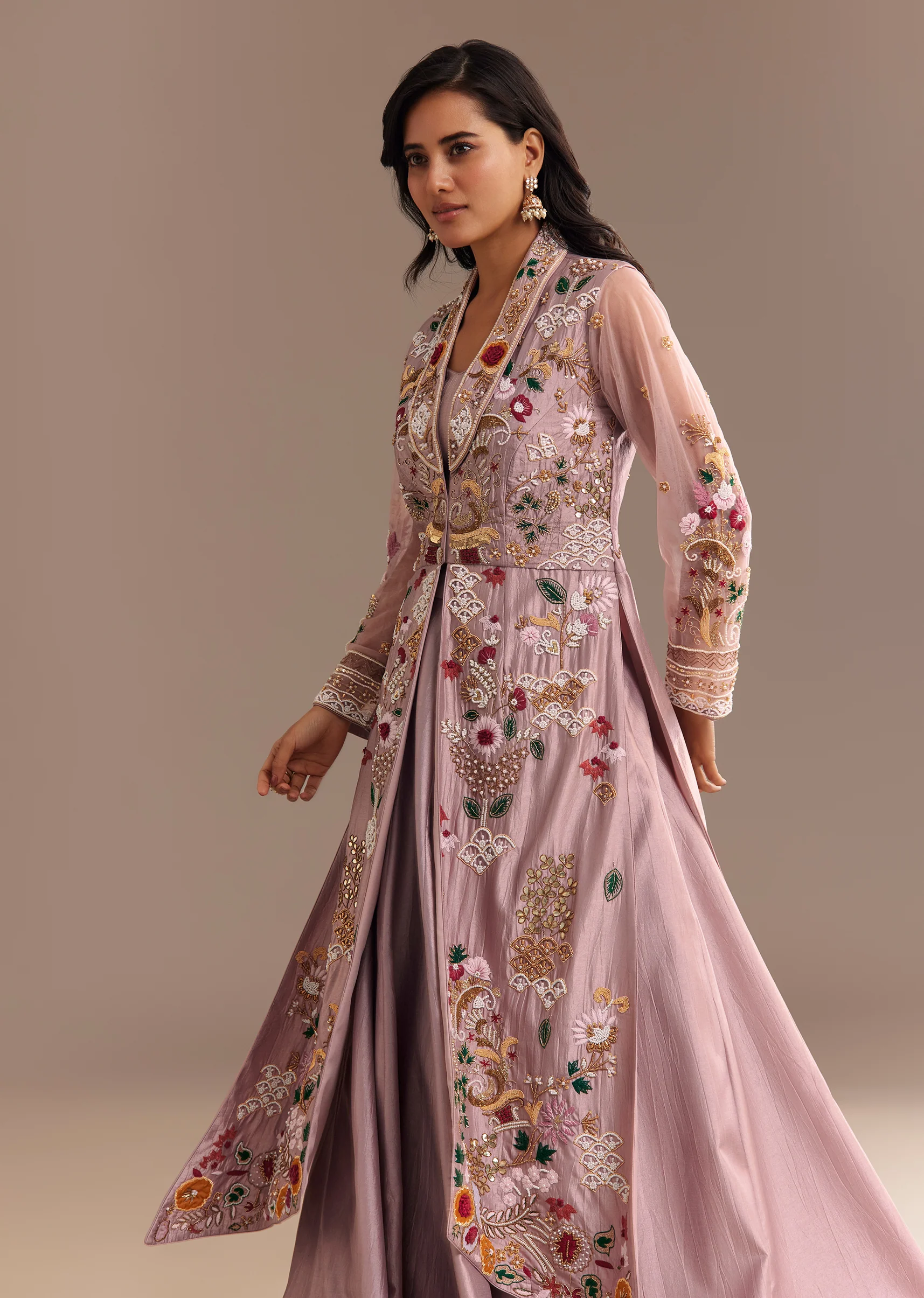 Lavender Zardosi Embroidered Jacket Lehenga Set - Image 5