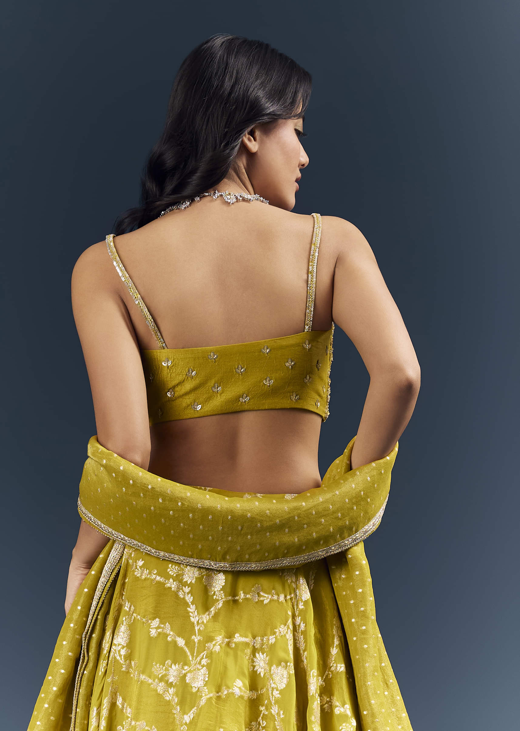 Lemon Yellow Banarasi Silk Bridesmaid Lehenga With Intricate Hand Embroidery - Image 6