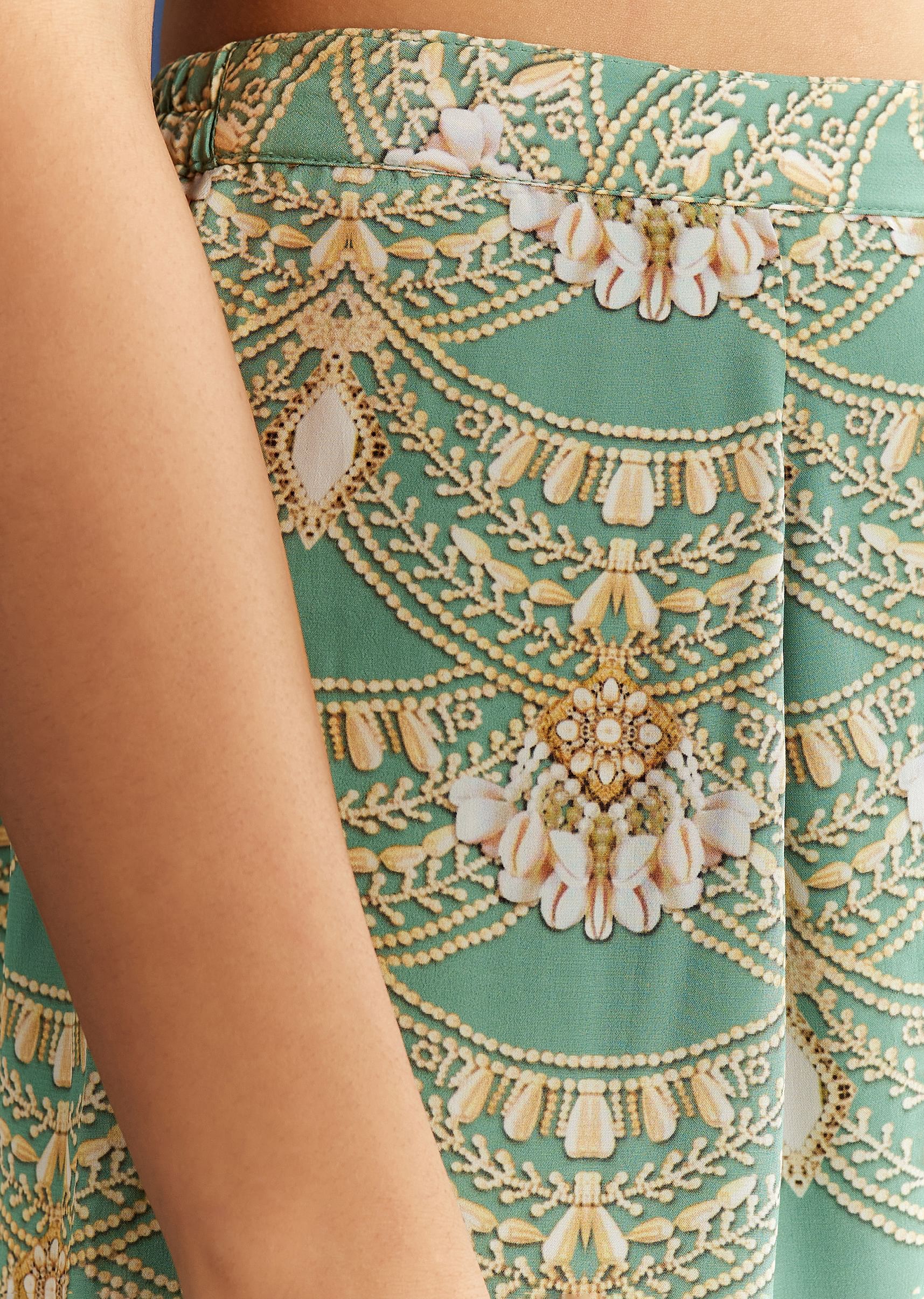 Light Aqua Green Crepe Printed Kurta Pant With Shell Tassels - Image 6
