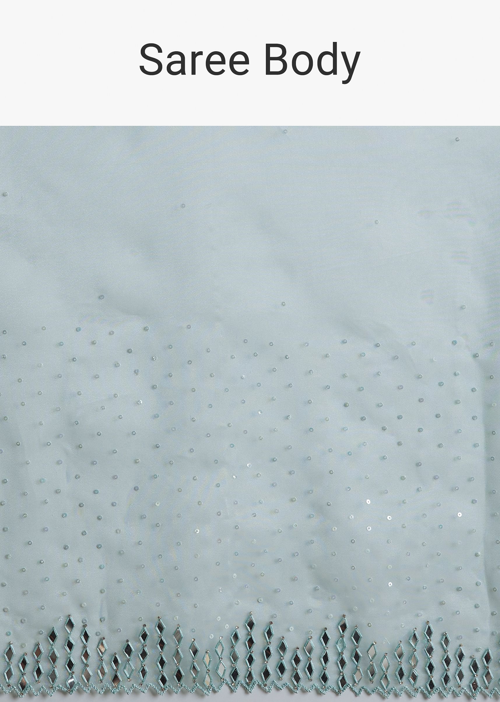 Light Blue Glossy Organza Saree With Scallop Border - Image 9