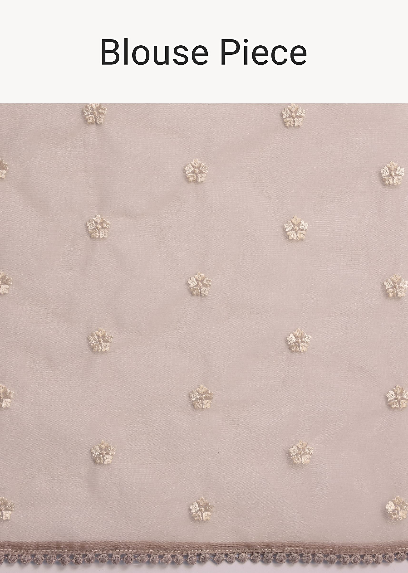 Light Brown Organza Resham Thread Embroidered Saree - Image 10