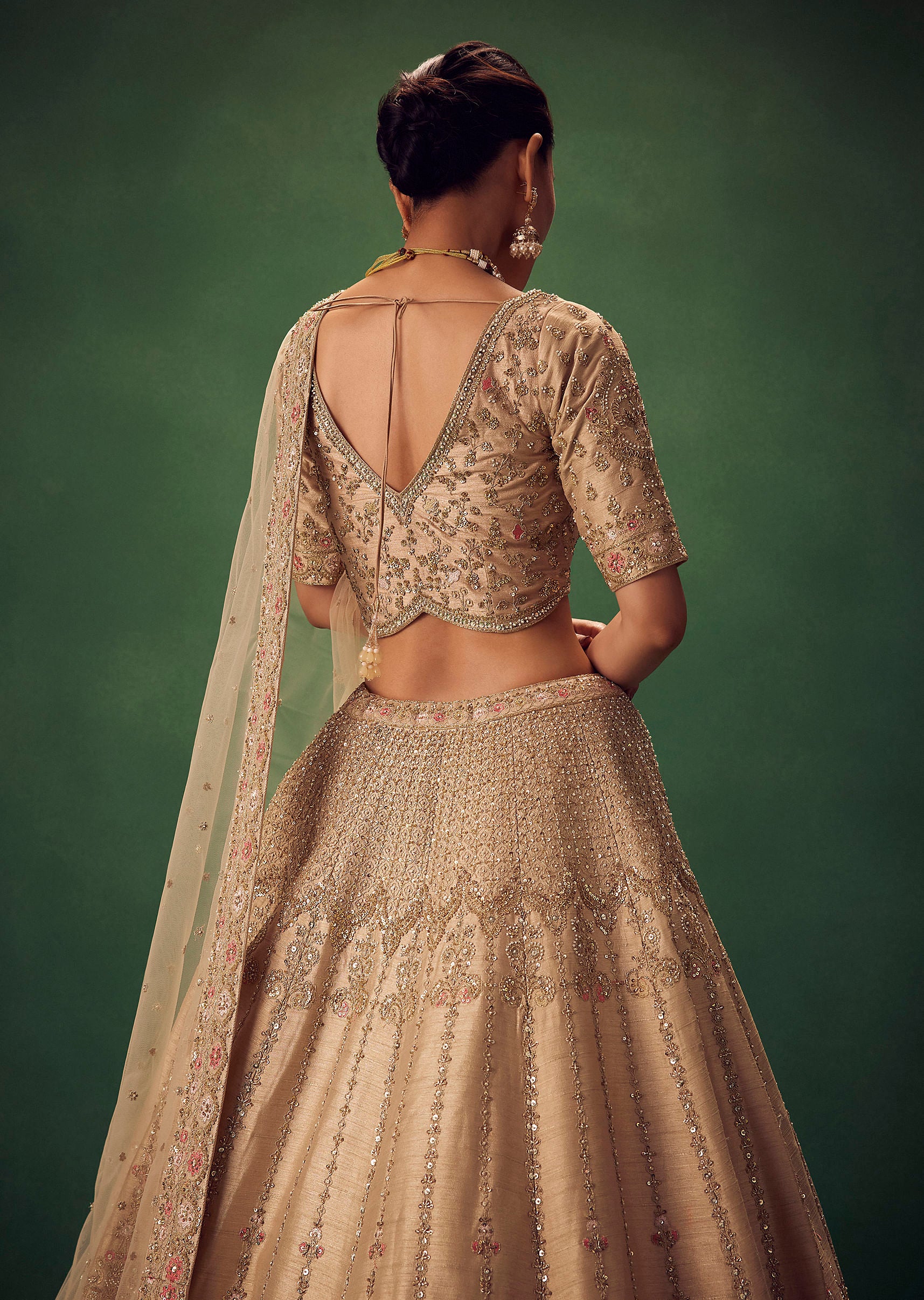 Light Gold Hand Embroidered Lehenga Set - Image 4