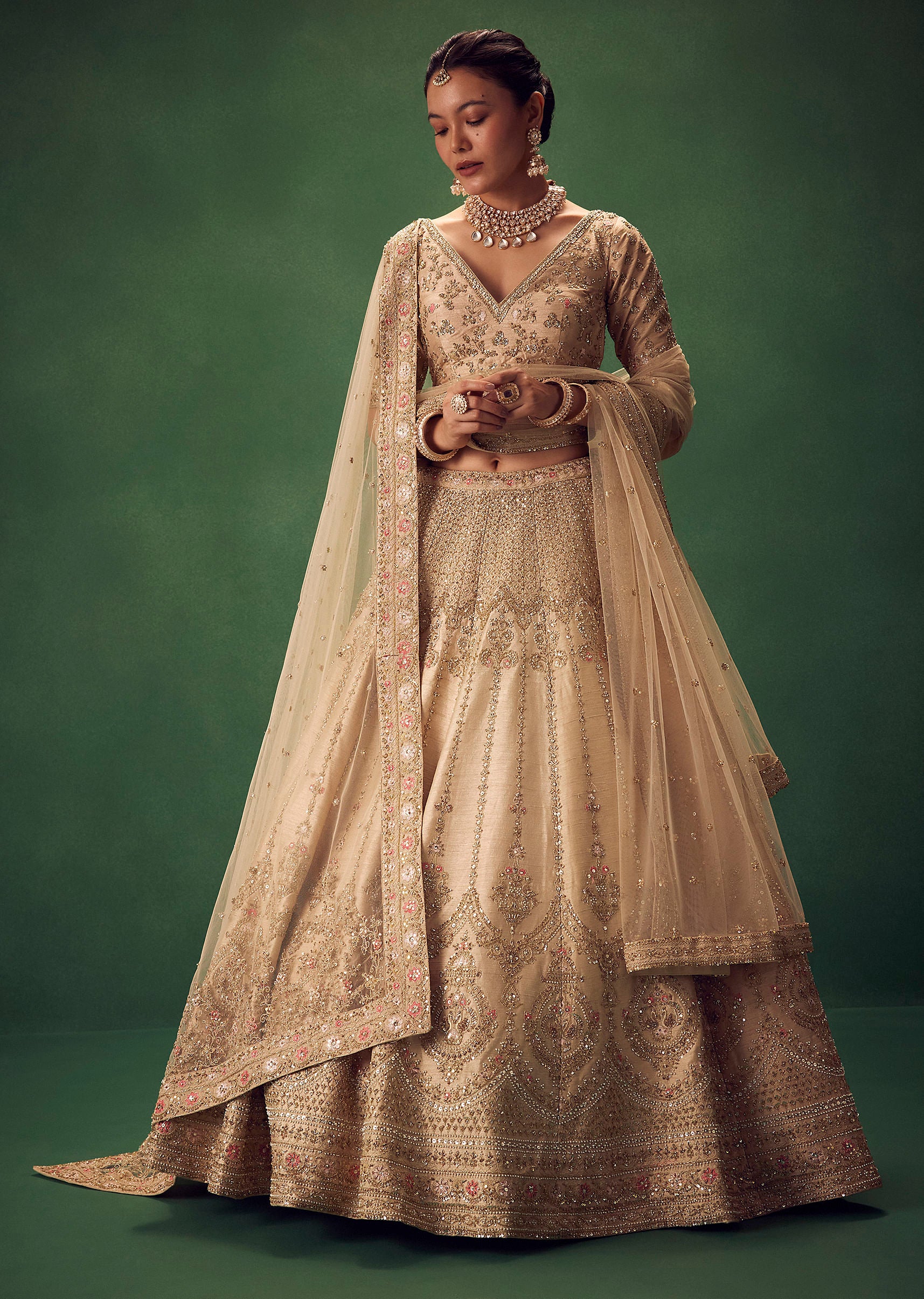 Light Gold Hand Embroidered Lehenga Set - Image 5